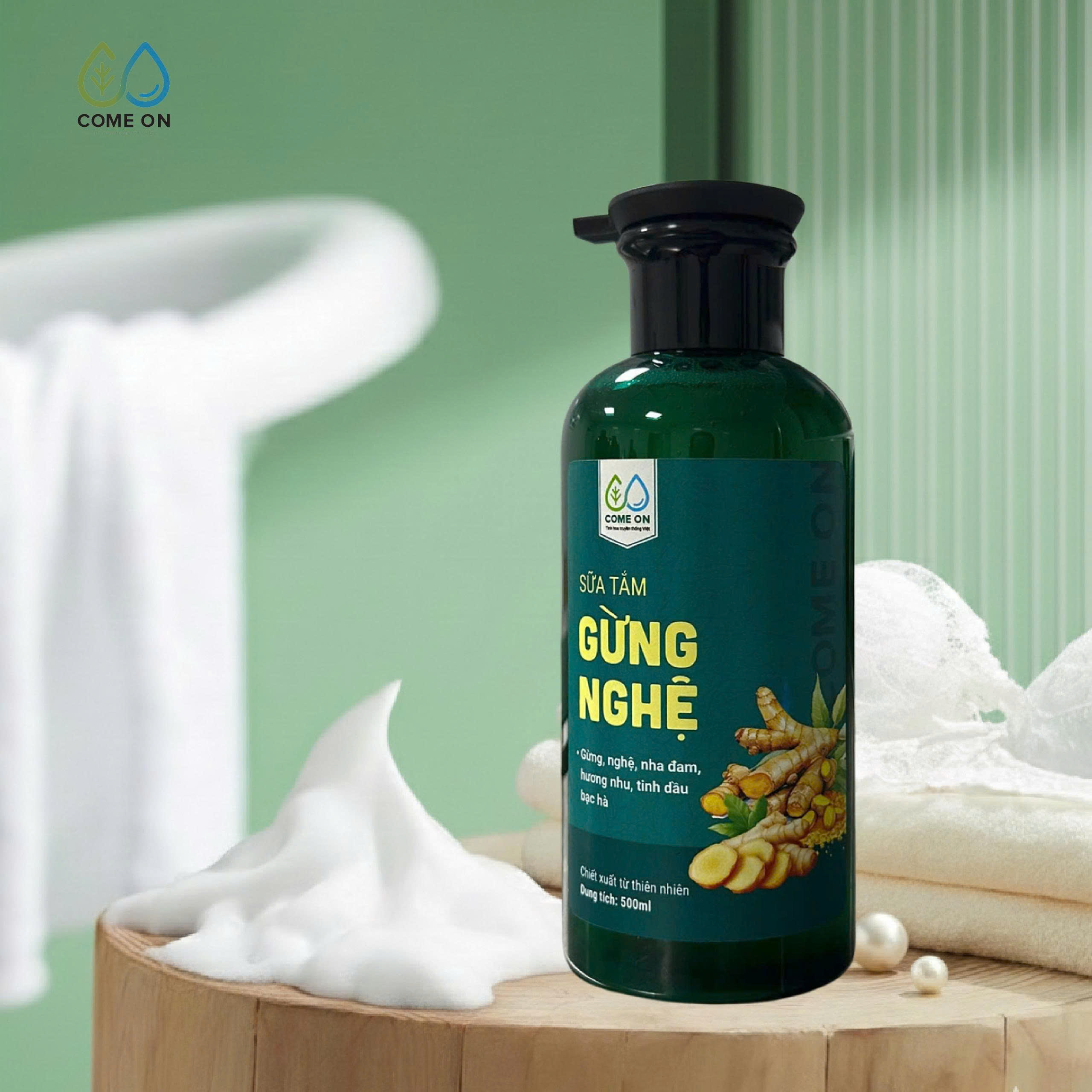 Sữa tắm gừng nghệ COME ON cấp ẩm, sáng da, sạch mụn lưng 500ml