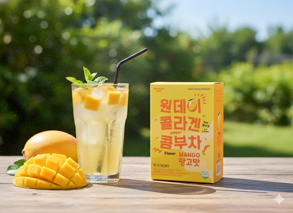 Thức uống lên men Kombucha Collagen Oneday hoà tan - giàu lợi khuẩn Vị Xoài (Hộp 15 gói x 5g)