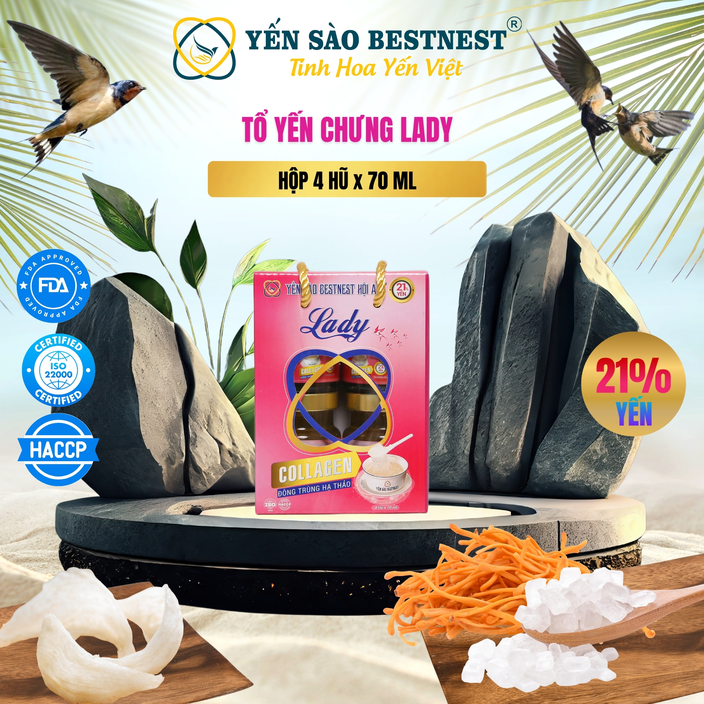 Hộp 4 hũ Yến Sào BESTNEST HỘI AN 21% Lady