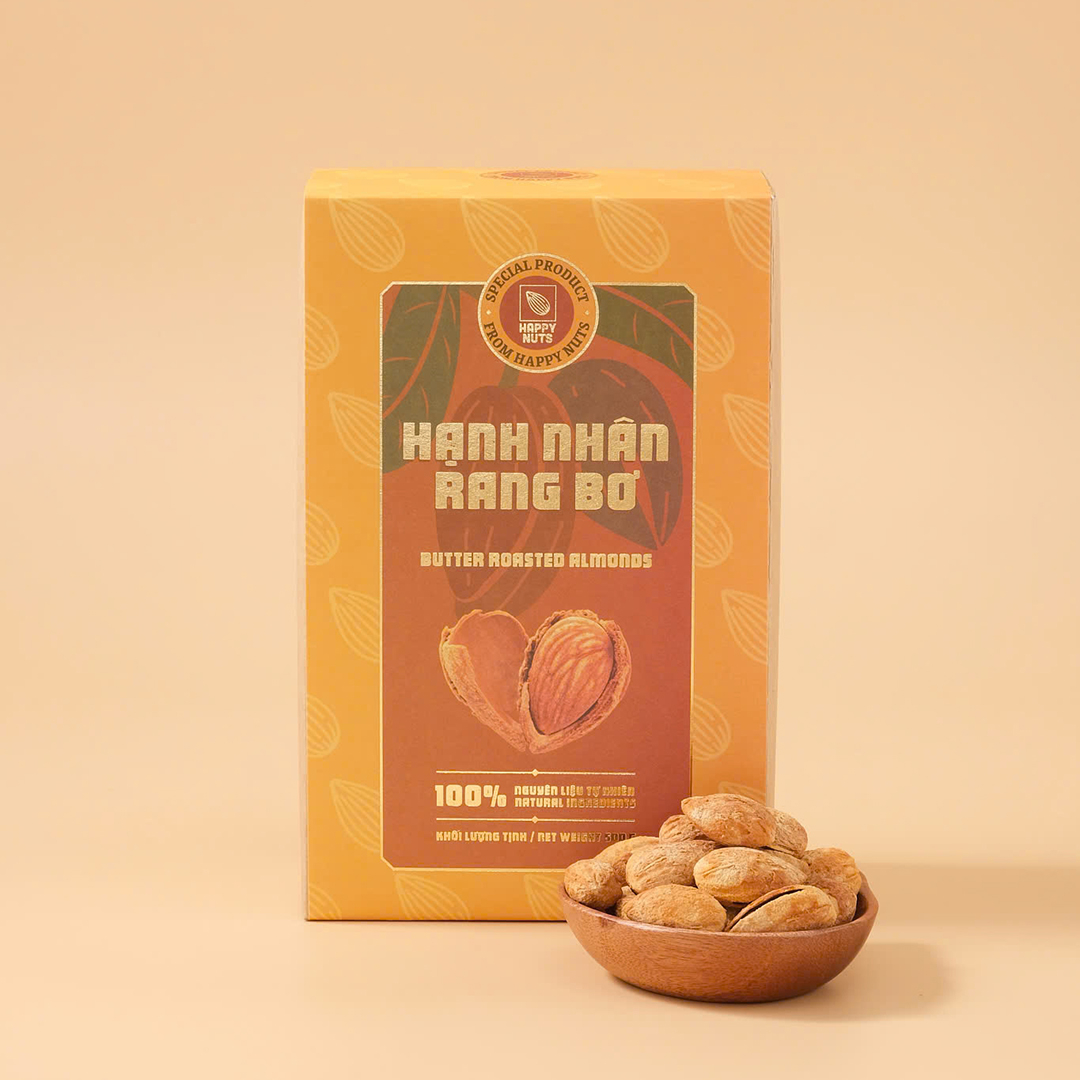 Hạnh nhân rang bơ (nguyên vỏ) Happy Nuts 500gr - Phân phối chính hãng