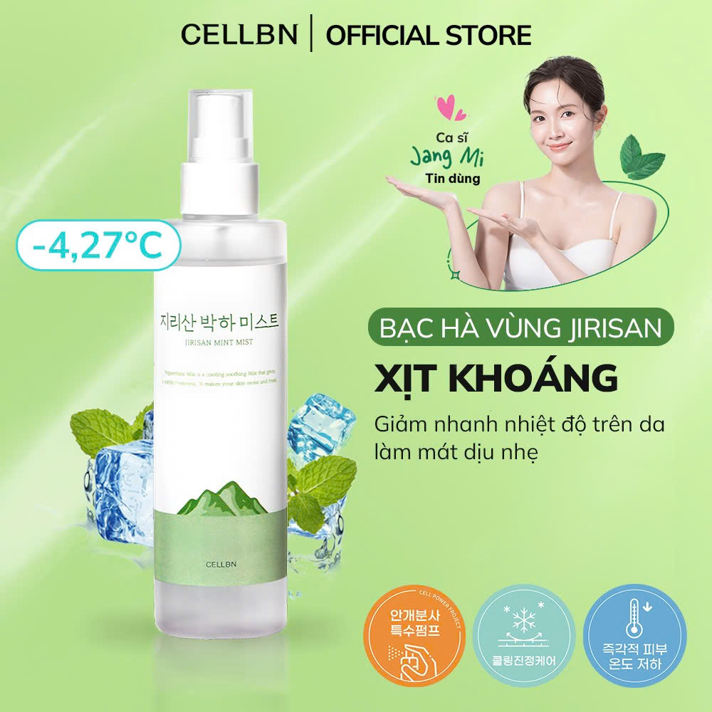 Xịt Khoáng Jirisan 100% bạc hà CELLBN Se khít chân lông, làm dịu, cấp ẩm & cân bằng da 155ml - Phân phối chính hãng