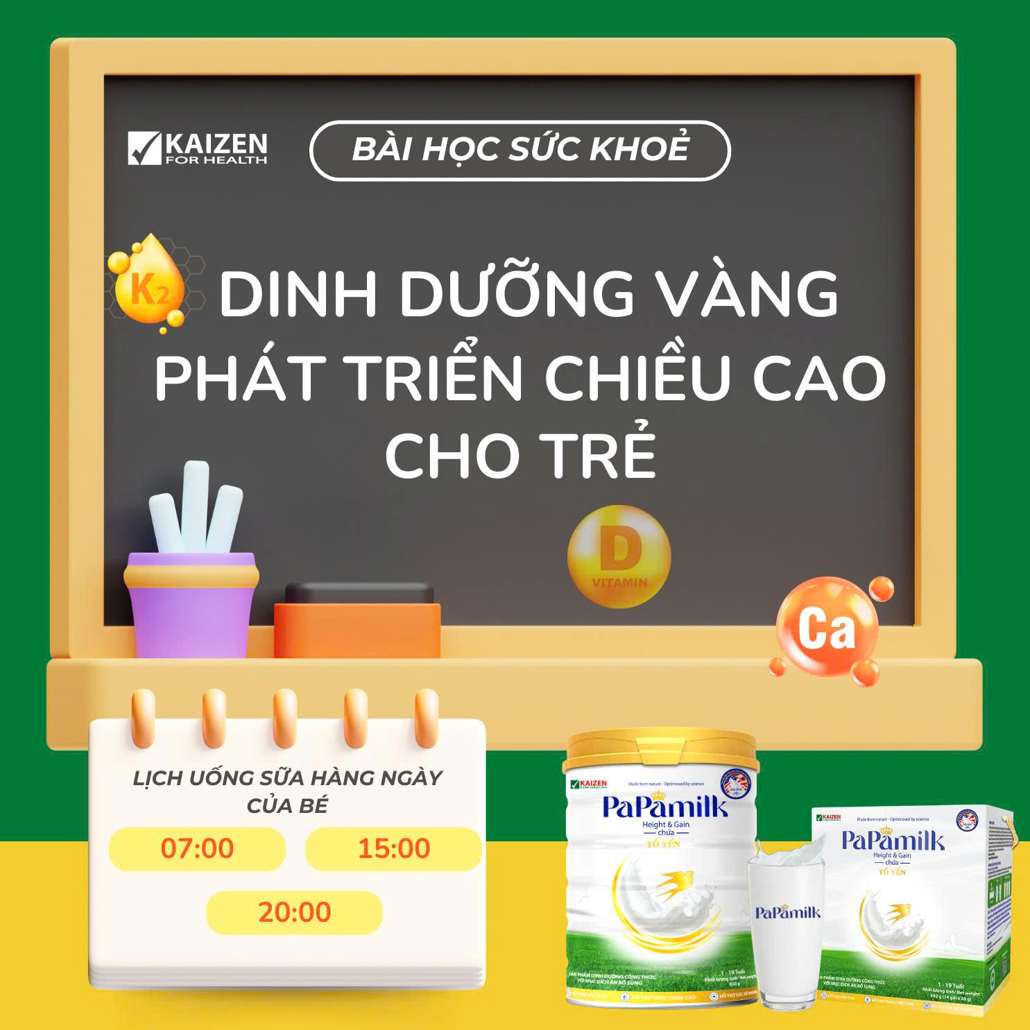 Sữa non tổ yến Papamilk Height & Gain giúp tăng cân tăng chiều cao cho Trẻ từ 1-19 tuổi (14gói x 28g)