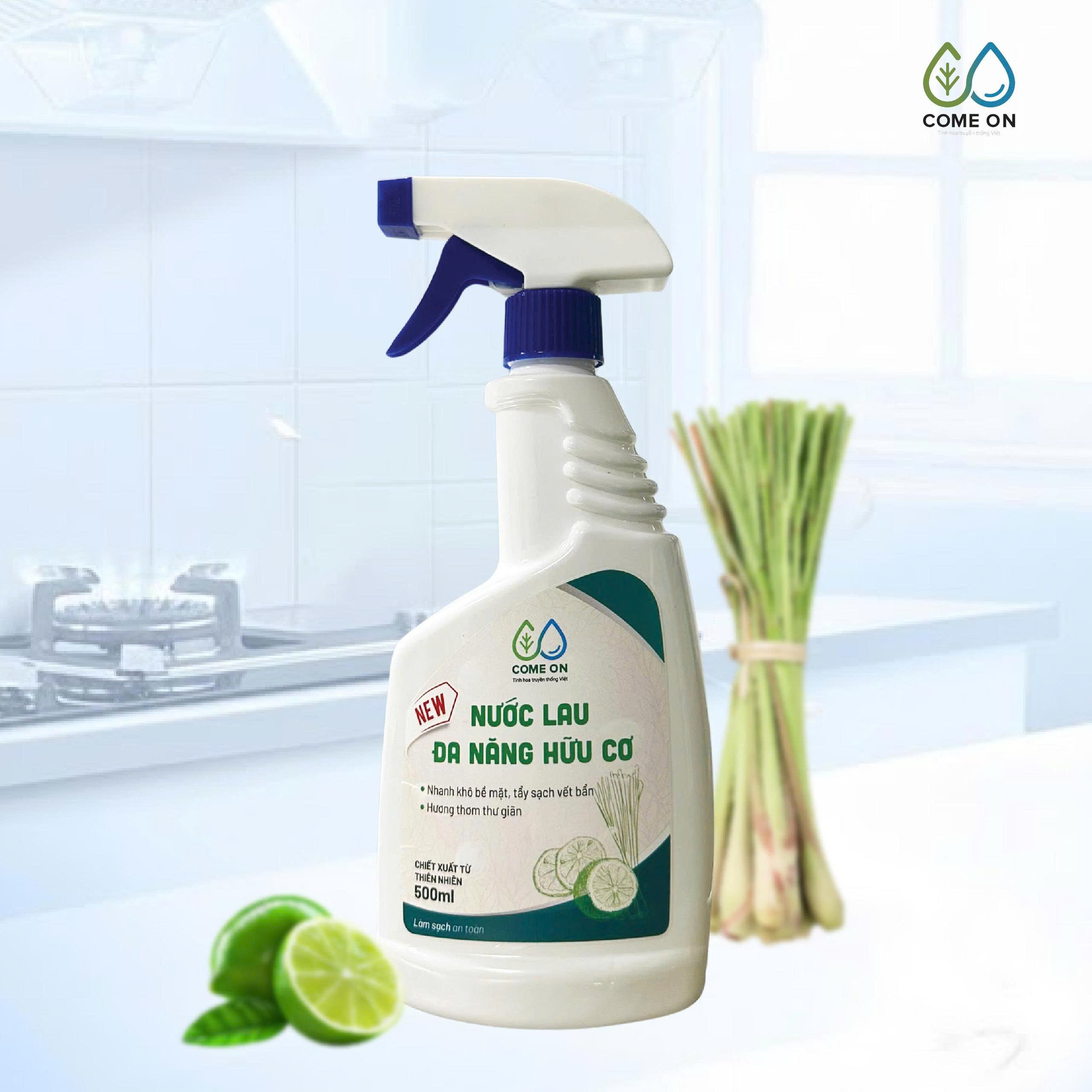 Nước lau đa năng COME ON làm sạch bề mặt, khử mùi, an toàn cho gia đình 500ml