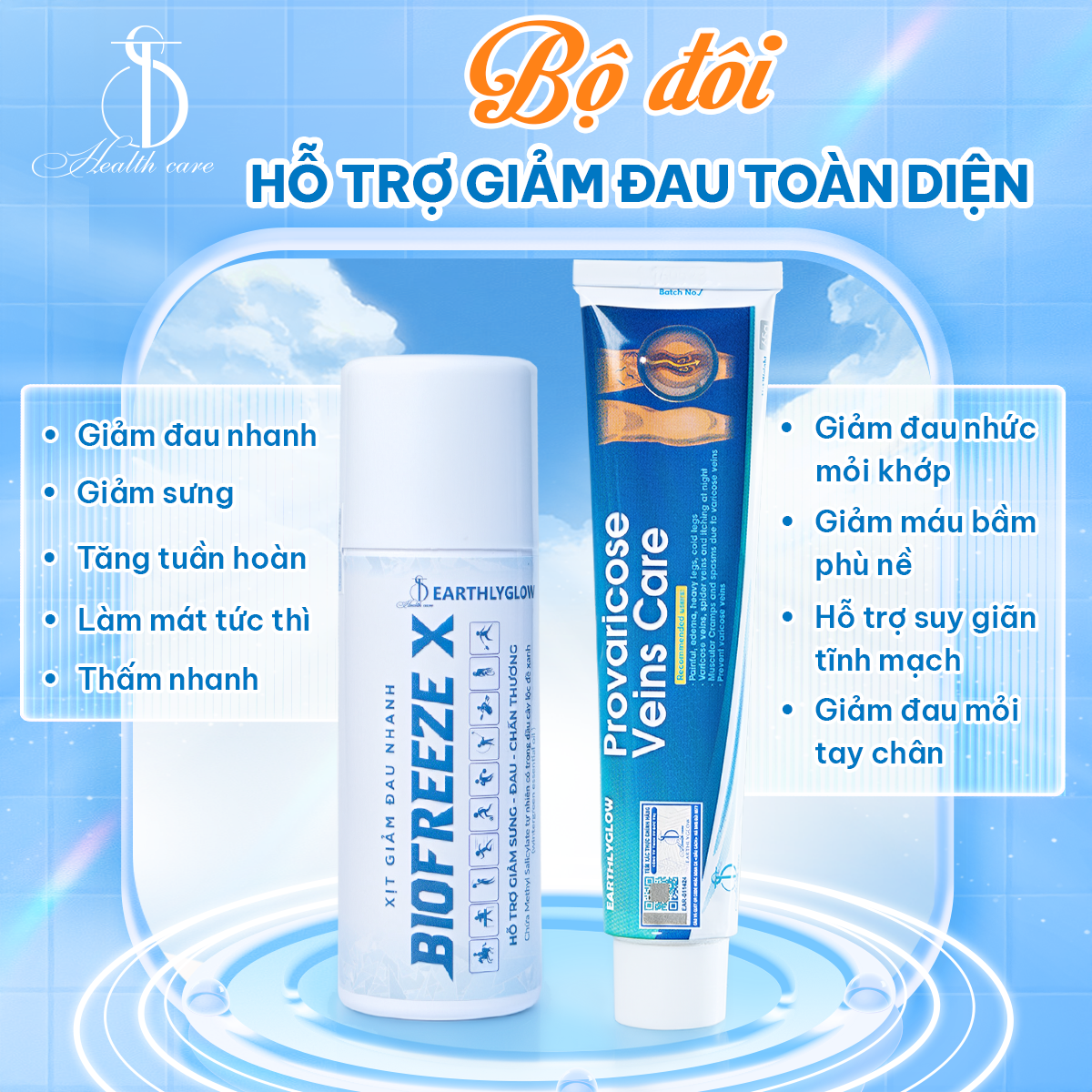 Combo hỗ trợ giảm đau nhanh Biofreeze & Earthlyglow  - Phân phối chính hãng