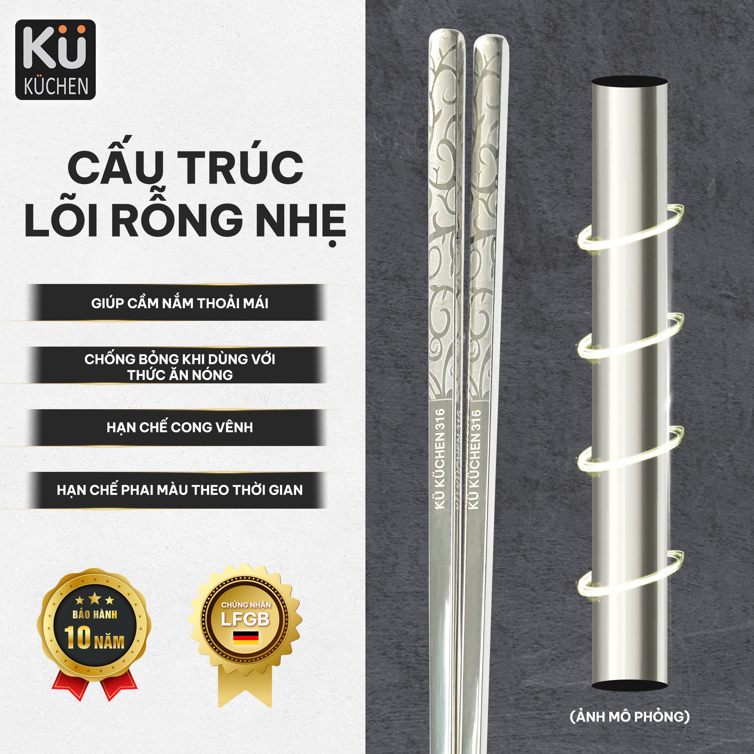 Bộ 10 đôi đũa inox 316 Molybdenum KU SKC041