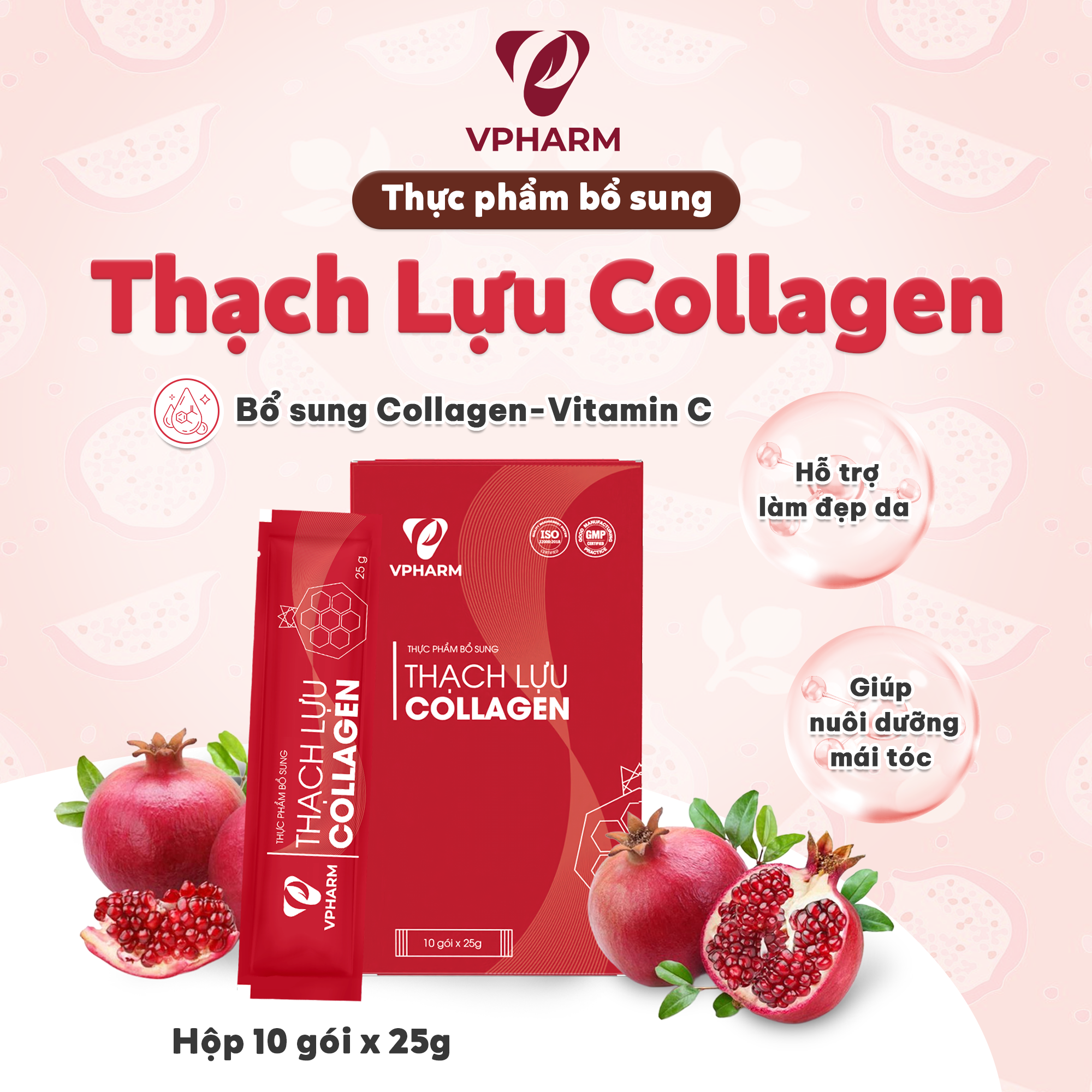 Thực phẩm bổ sung Thạch lựu Collagen - Hộp 10 gói