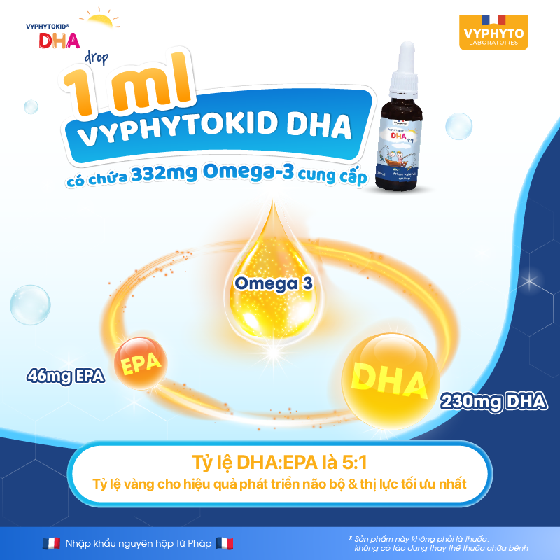 Thực phẩm bảo vệ sức khỏe VYPHYTOKID DHA drop bổ sung DHA hàm lượng cao cho bé