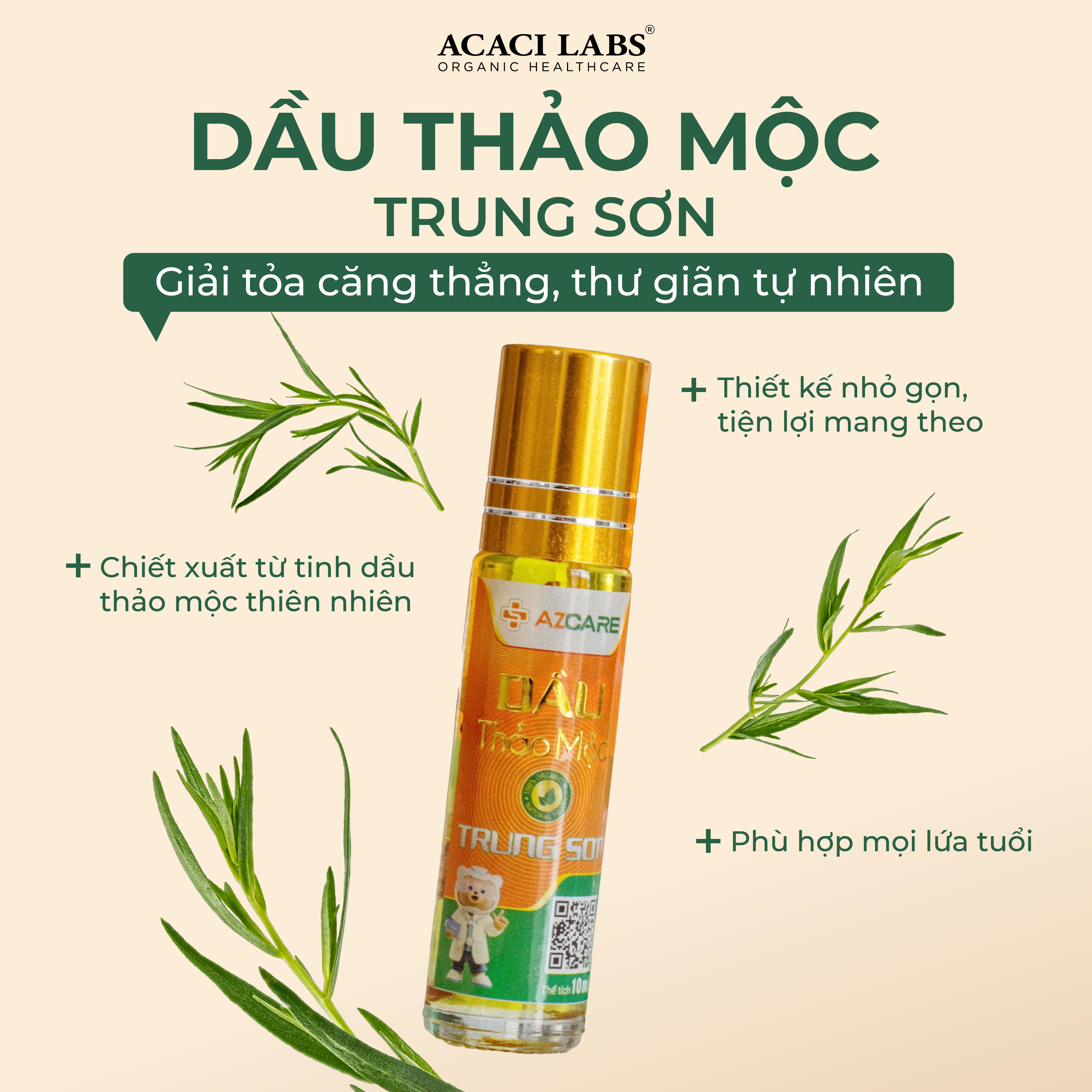Dầu thảo mộc Trung Sơn chai 10ml (Hỗ trợ  dịu say tàu xe, đau vai gáy)