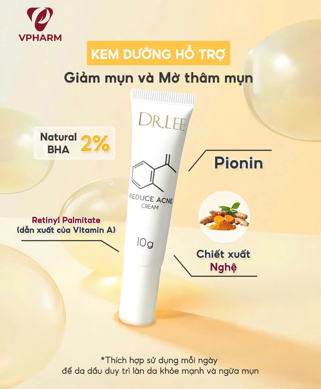 Kem dưỡng hỗ trợ giảm thâm mụn +Dr.lee 10g - Reduce Acne Cream