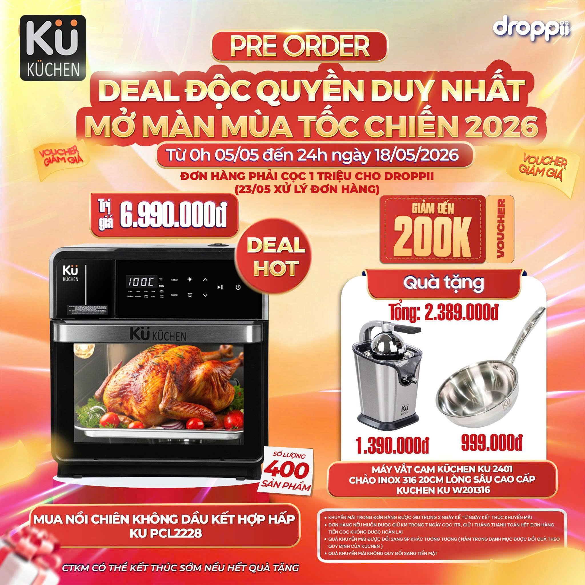 Nồi chiên không dầu kết hợp hấp KU 2228