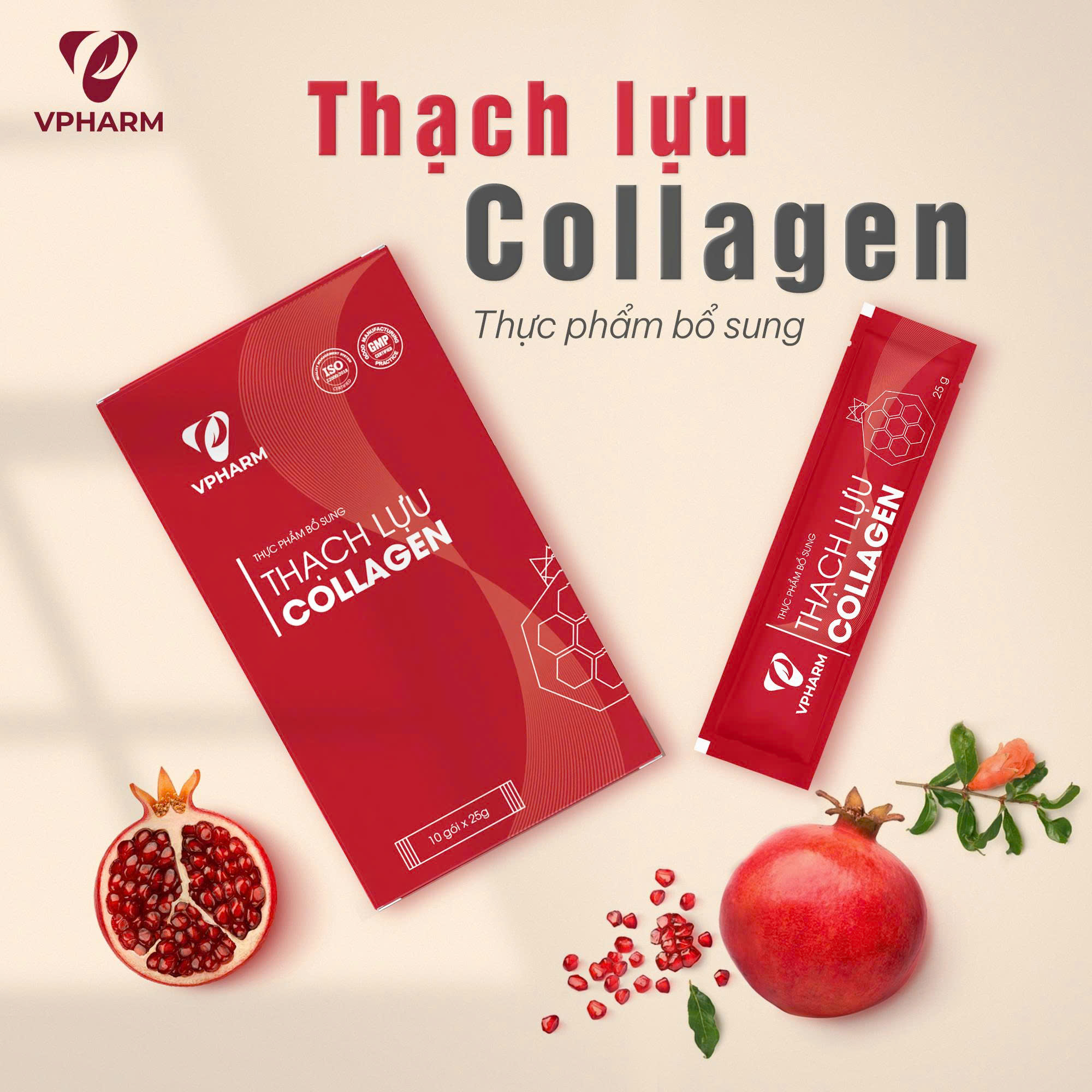 Thực phẩm bổ sung Thạch lựu Collagen - Hộp 10 gói