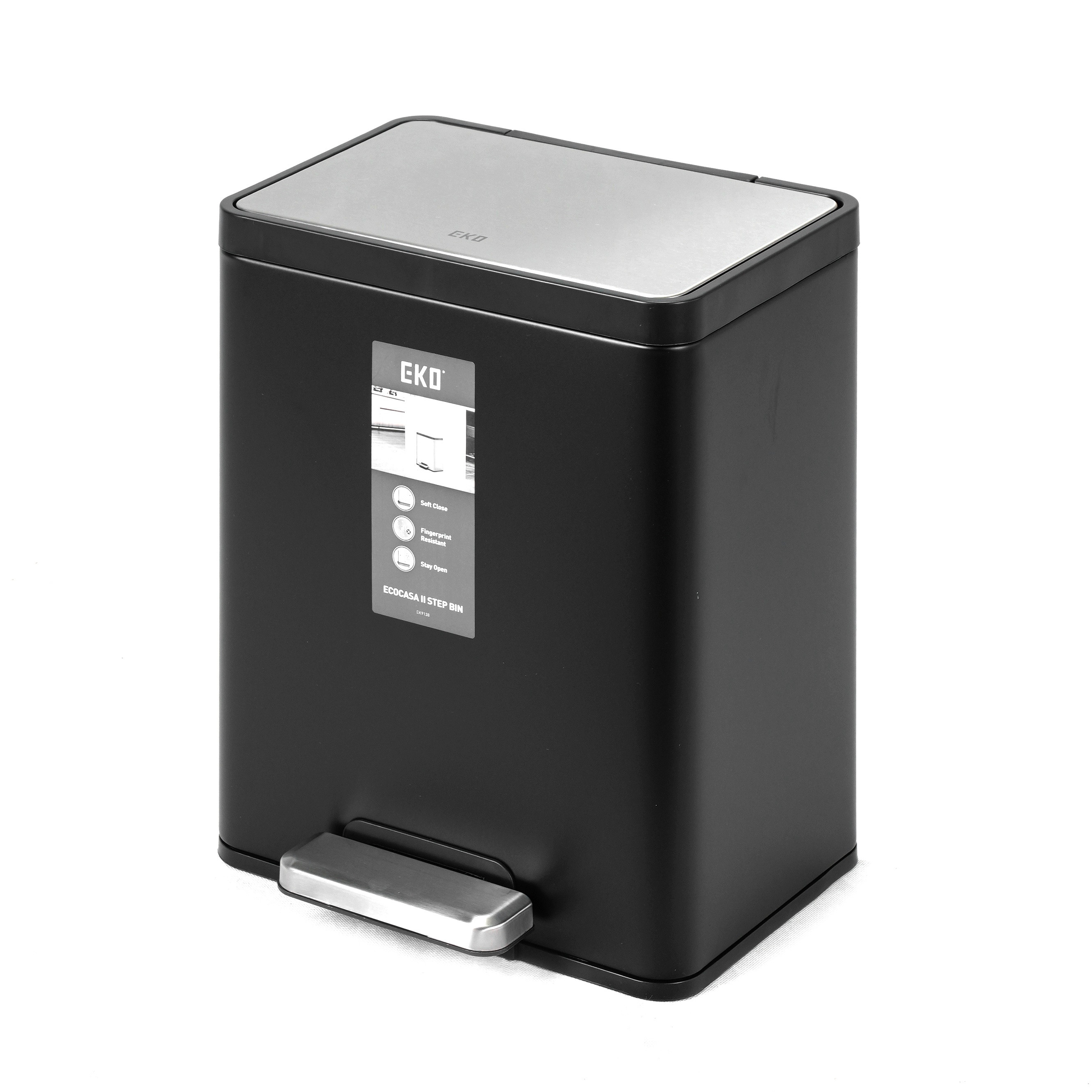 Thùng rác inox 12L nắp bật, chống ồn Eko - Đen_384622