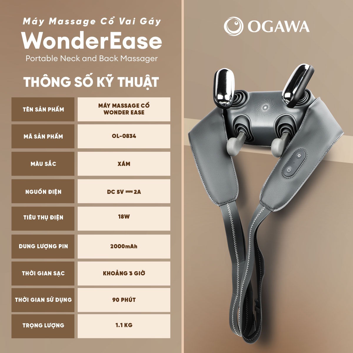 Máy massage cổ vai gáy WonderEase (OL-0843), hiệu Ogawa