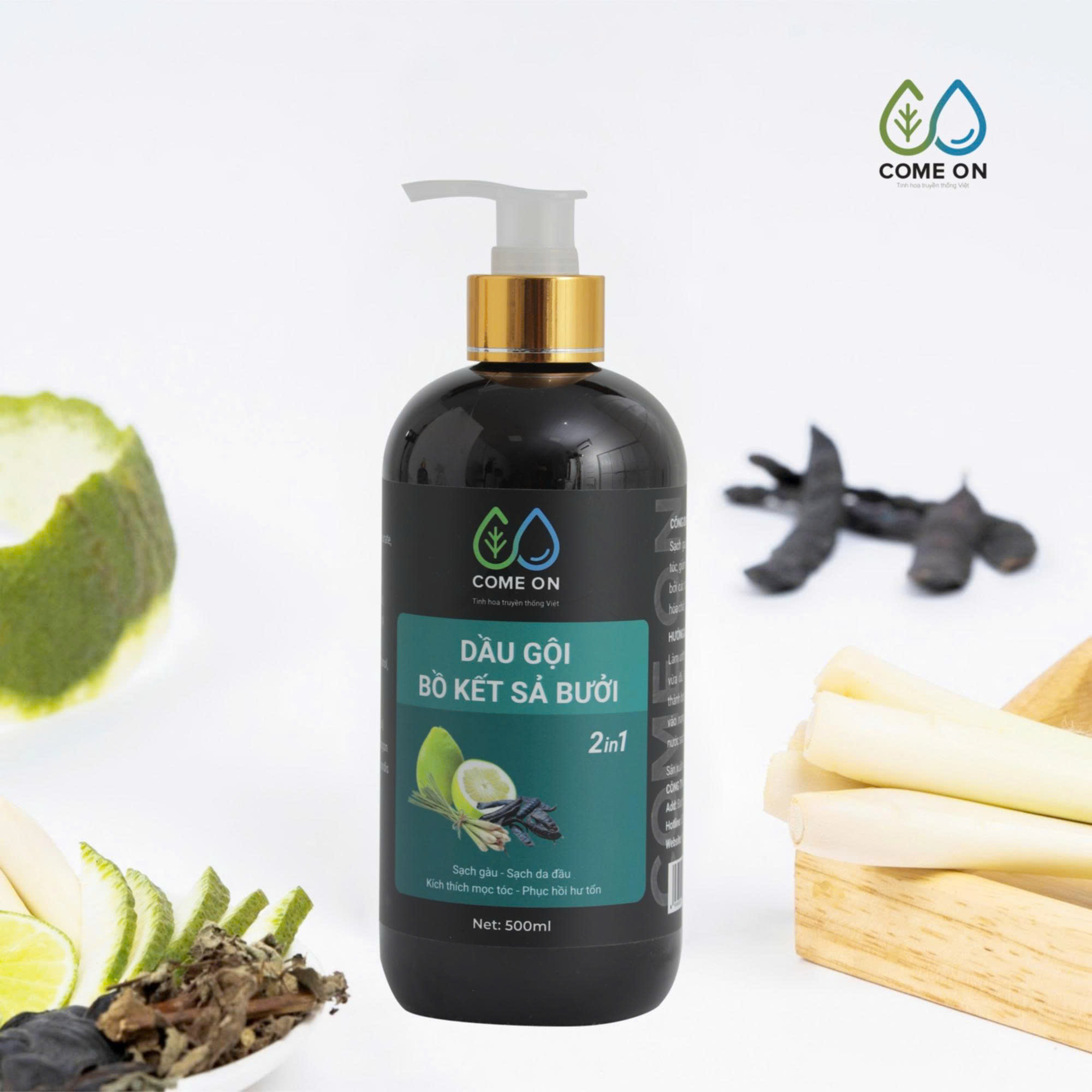 Dầu gội thảo dược bồ kết - sả - bưởi COME ON 500ml - 3