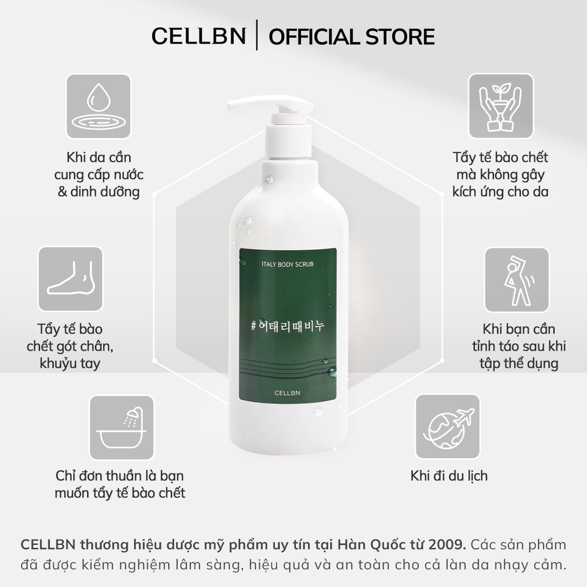 Gel tẩy tế bào chết dịu nhẹ cho Face & Body CELLBN Tẩy da chết, làm sáng và mịn da 500ml