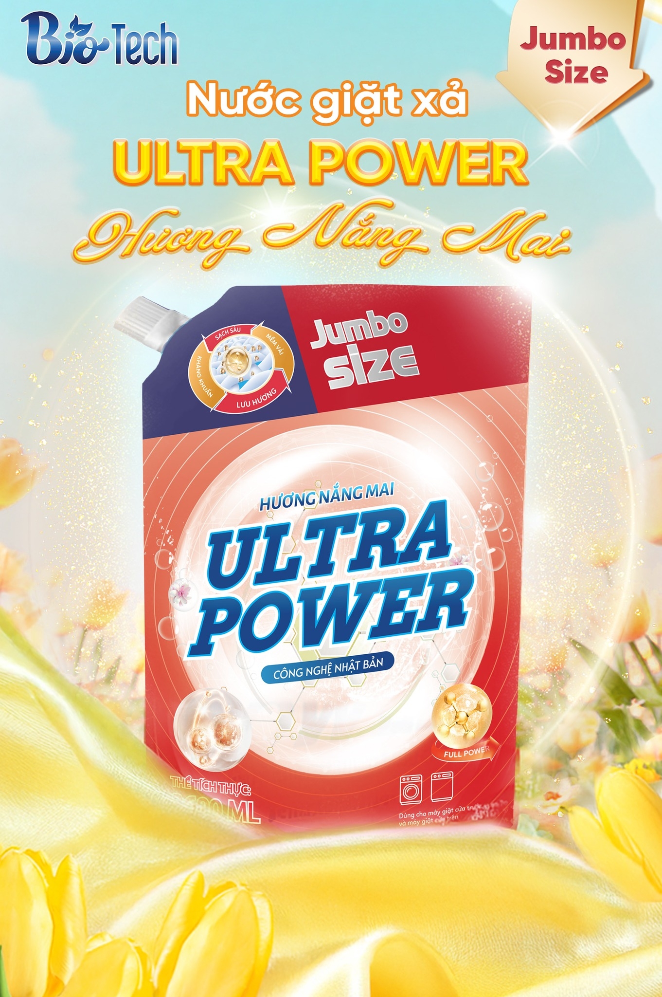 Thùng 4 túi Nước giặt xả Ultra Power hương Nắng Mai 3600ml - 7