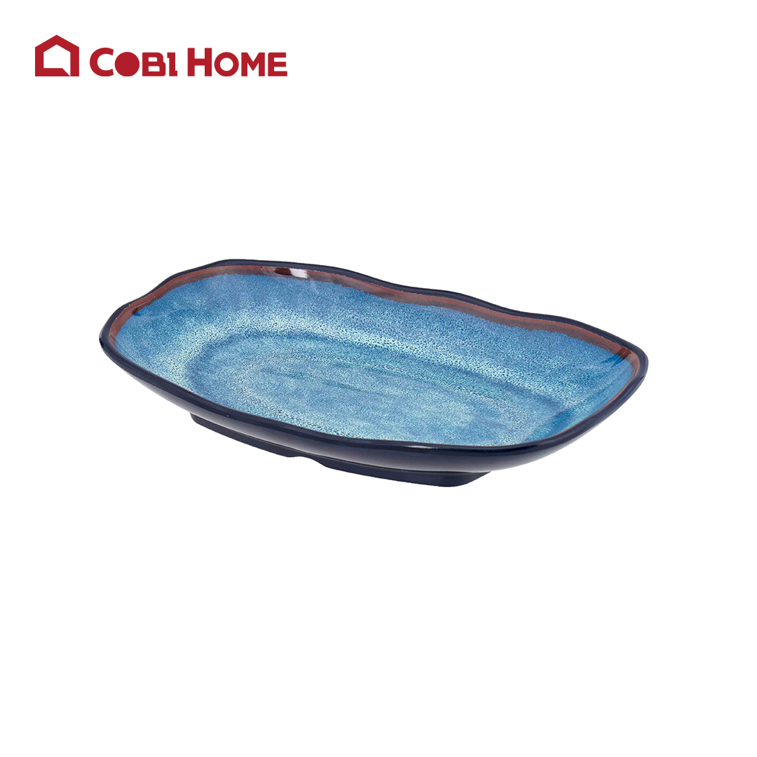 Dĩa Mela xanh loang chữ nhật viền sóng Size 201x126x34_378539_KD3208