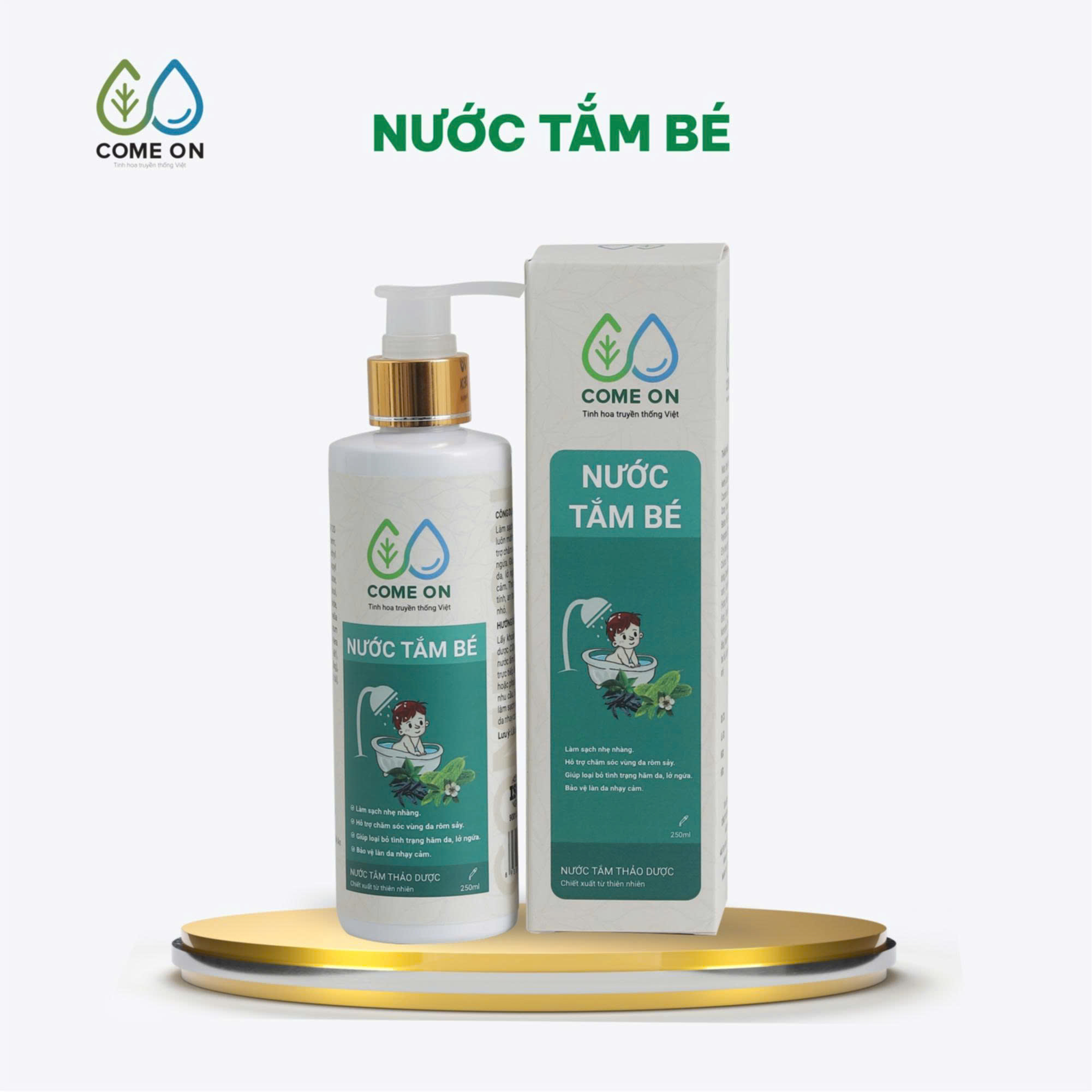 Nước tắm bé thảo dược COME ON làm sạch, mát da, ngừa rôm sảy 250ml - Phân phối chính hãng