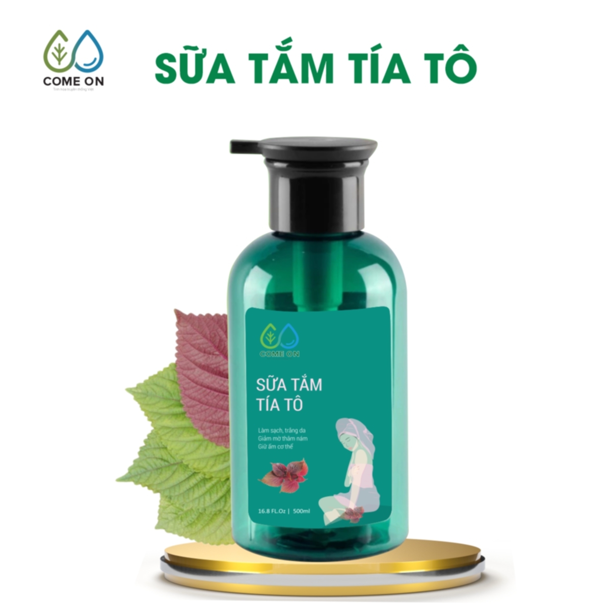 Sữa tắm tía tô COME ON cấp ẩm, dưỡng da, sạch mụn lưng 500ml - Phân phối chính hãng