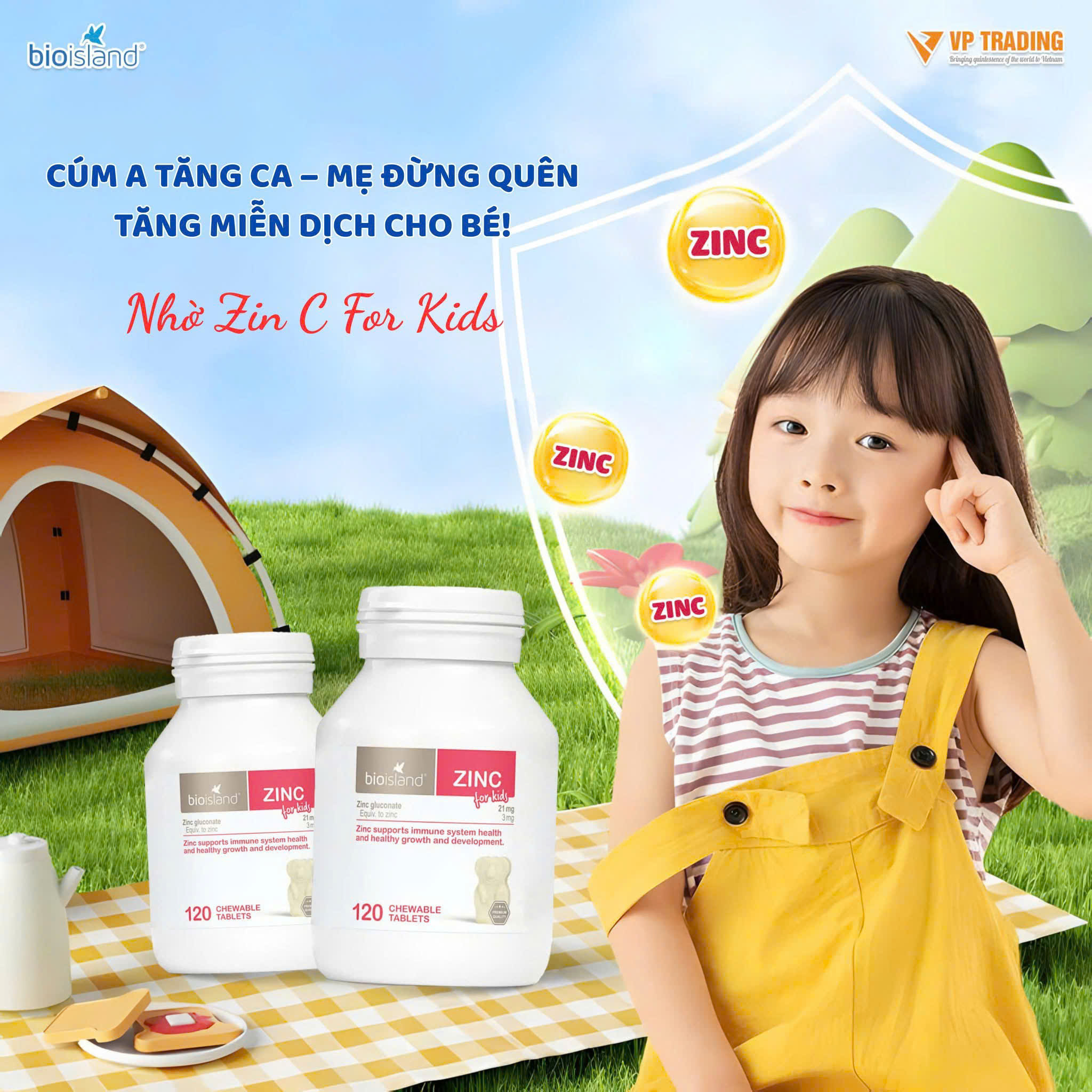 Thực phẩm bảo vệ sức khỏe Bio Island Zinc For Kids 120 viên - Phân phối chính hãng