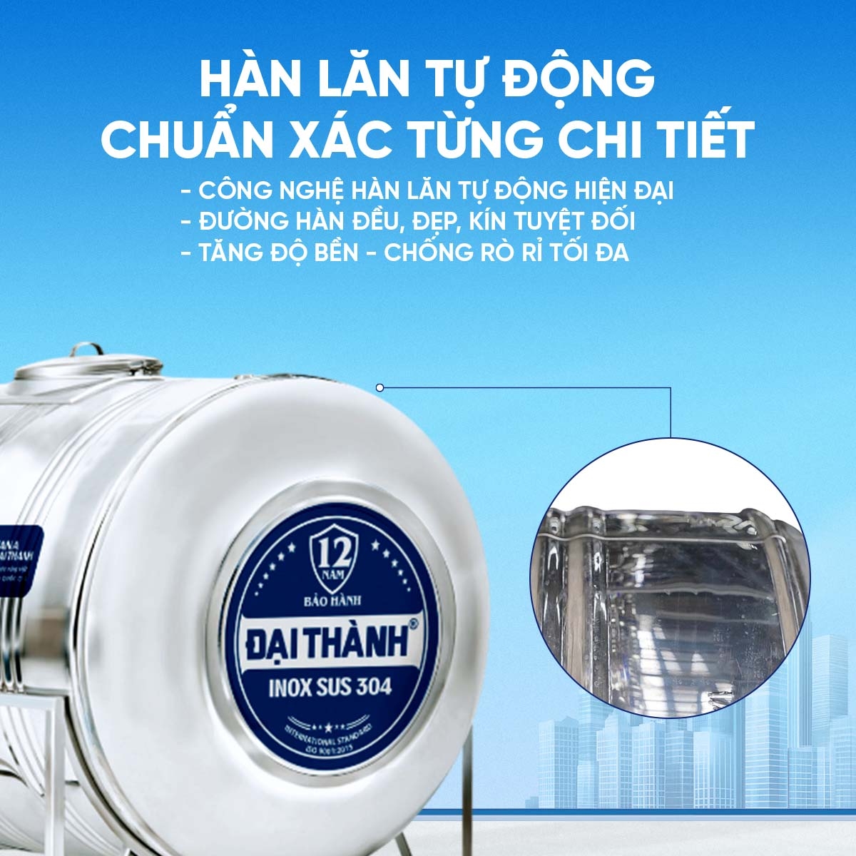 Bồn inox Đại Thành 304 ngang 3000l ĐK 1360 (Phân phối từ Kon Tum trở vào khu vực phía Nam)