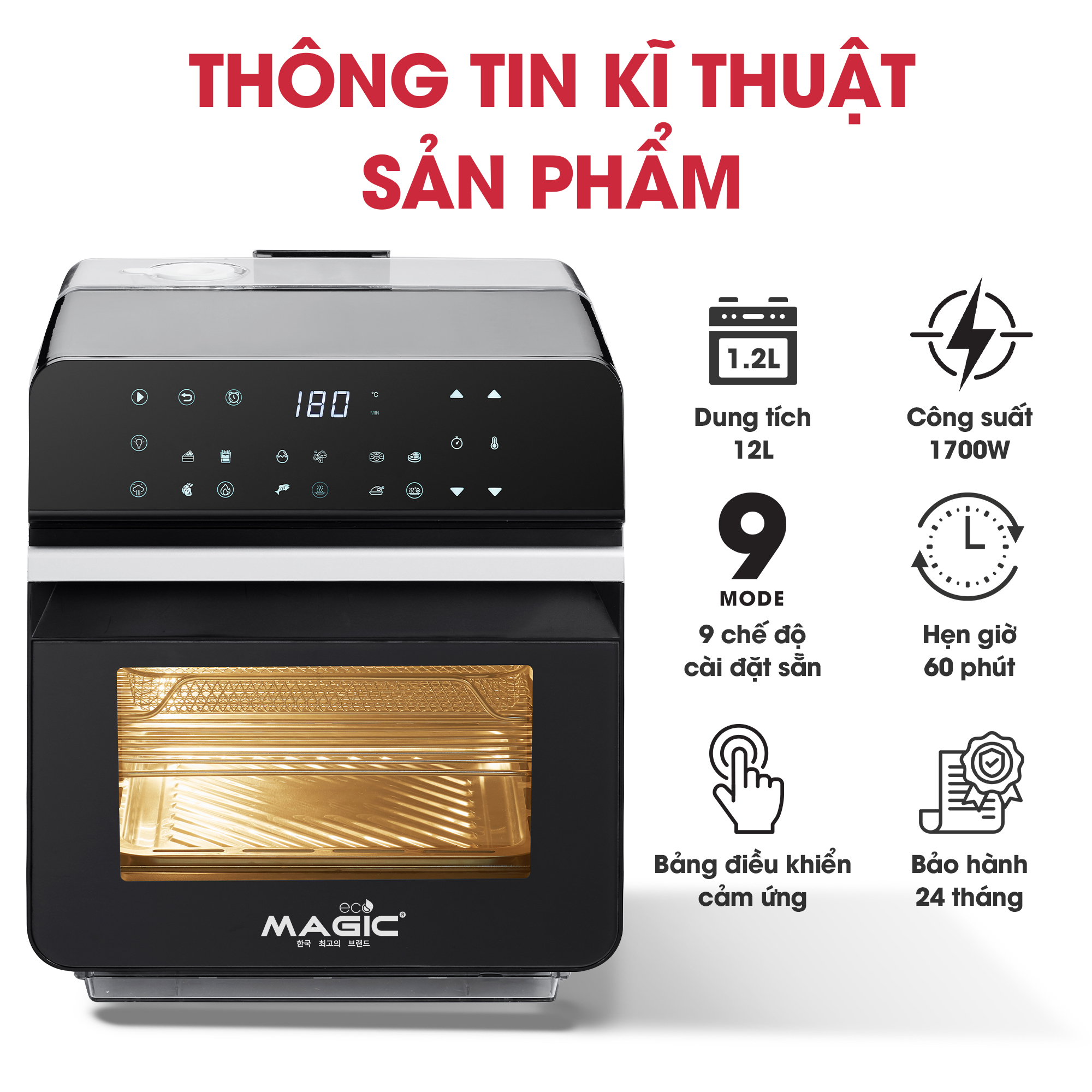 Nồi chiên không dầu kết hợp hấp Magic Eco S12 - 8
