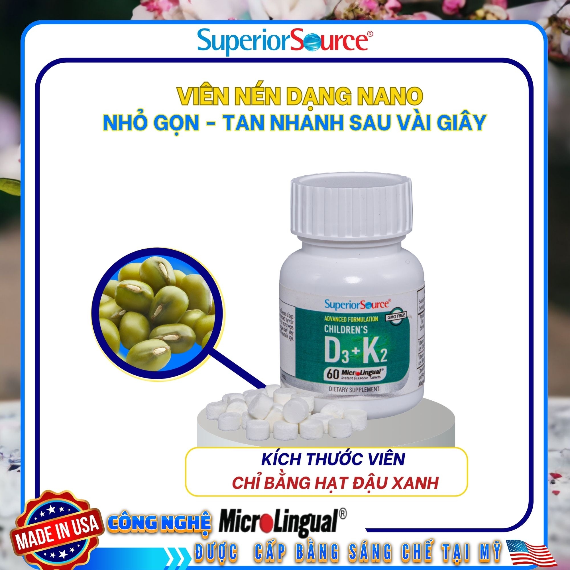 Children's D3 + K2 – Bổ sung vitamin D3 và K2, hỗ trợ hấp thu canxi, tốt cho xương và răng của bé