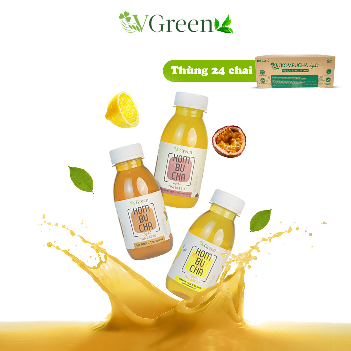 VKombucha Light 250ml Mix Vị (Thùng 24 Chai) - Phân phối chính hãng