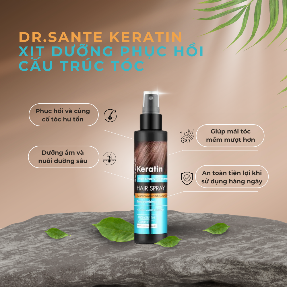Xịt dưỡng Dr.Sante Keratin phục hồi cấu trúc tóc 150 ml