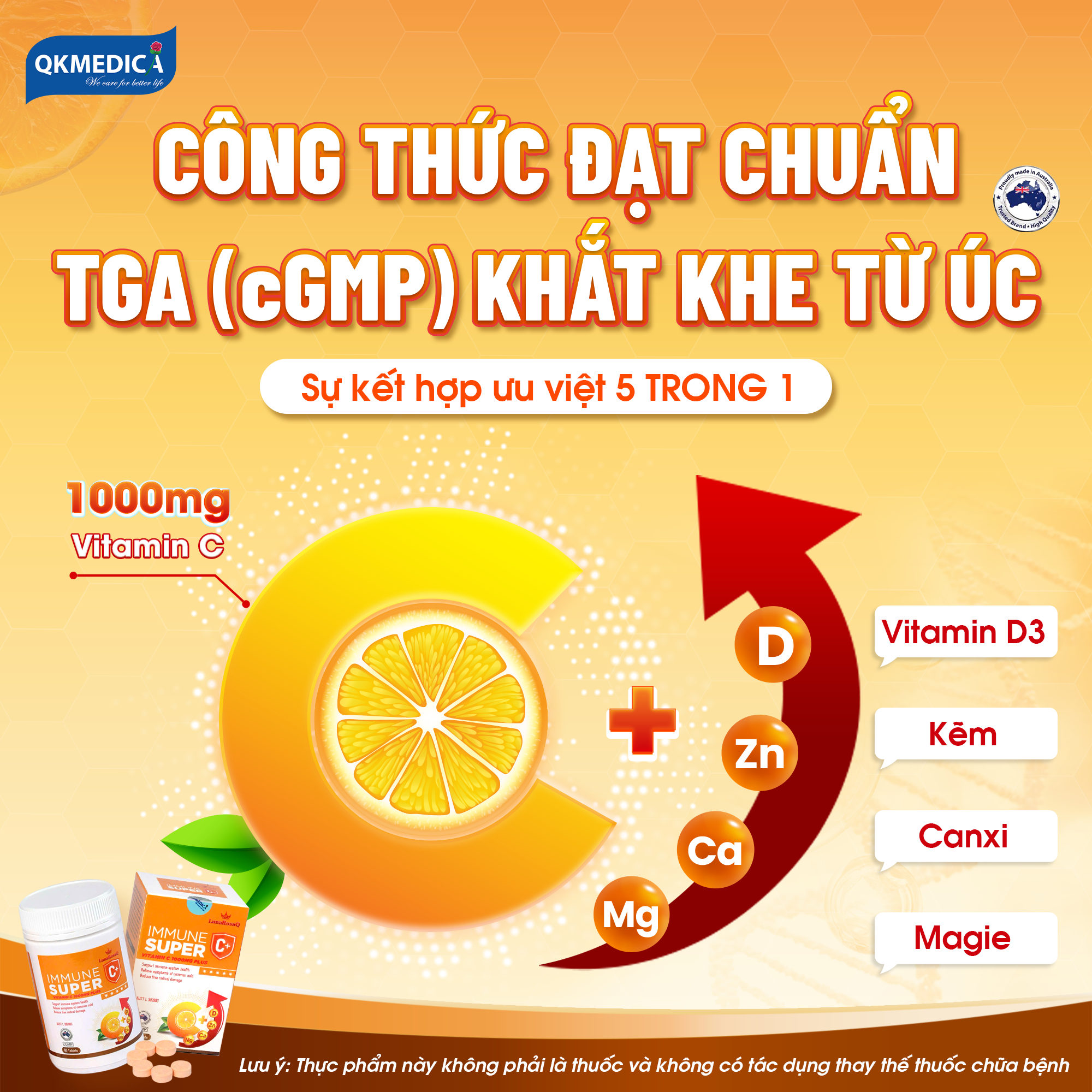 Thực phẩm bảo vệ sức khỏe LunaRosaQ Immune Super C+ (hộp 60 viên)