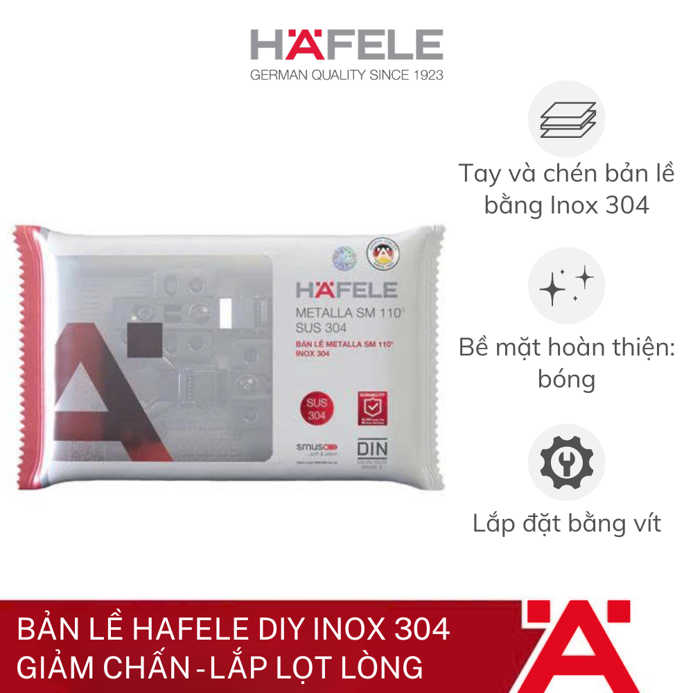 Bản lề Hafele DIY Inox 304 giảm chấn - Lắp lọt lòng 315.07.115 - Phân phối chính hãng
