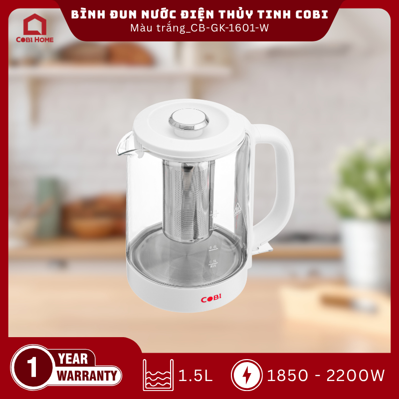 Bình đun nước điện thủy tinh COBI màu trắng 1.5L_CB-GK-1601-W_341712 - Phân phối chính hãng