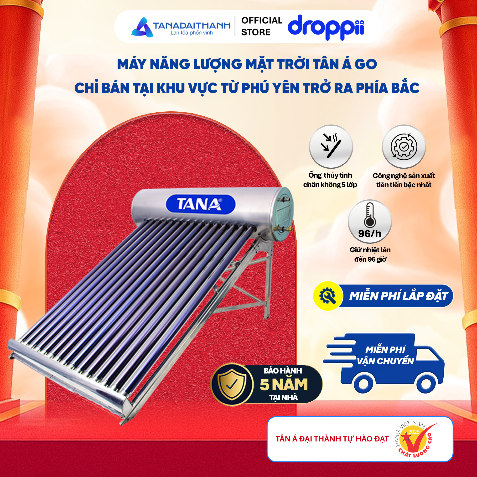 Máy nước nóng Năng lượng mặt trời TA-GO 160L - (Phân phối từ khu vực Bình Định trở ra phía Bắc)