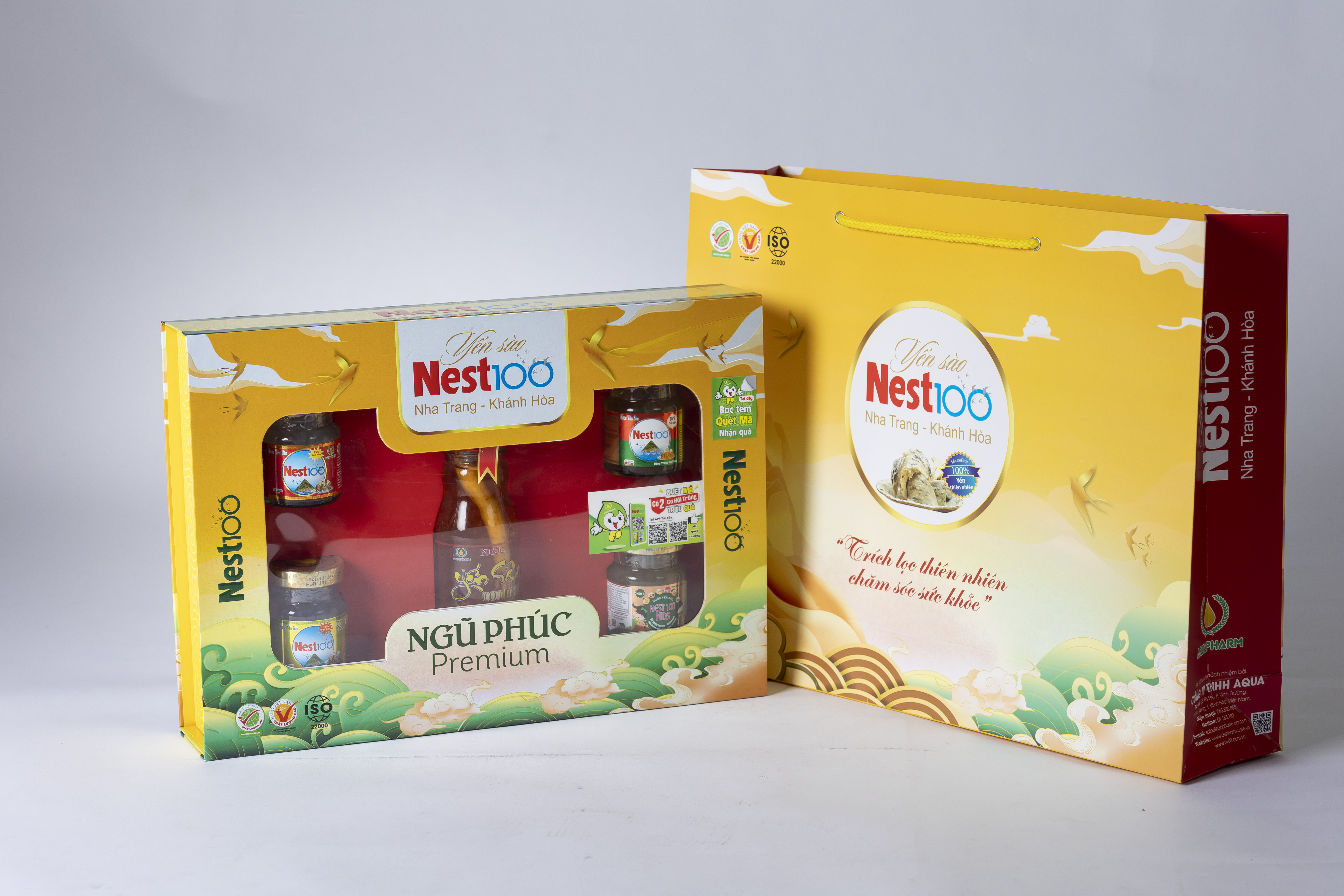 Hộp quà tặng Cao cấp - Ngũ Phúc Premium yến chưng Nest100 cao cấp (kèm túi)