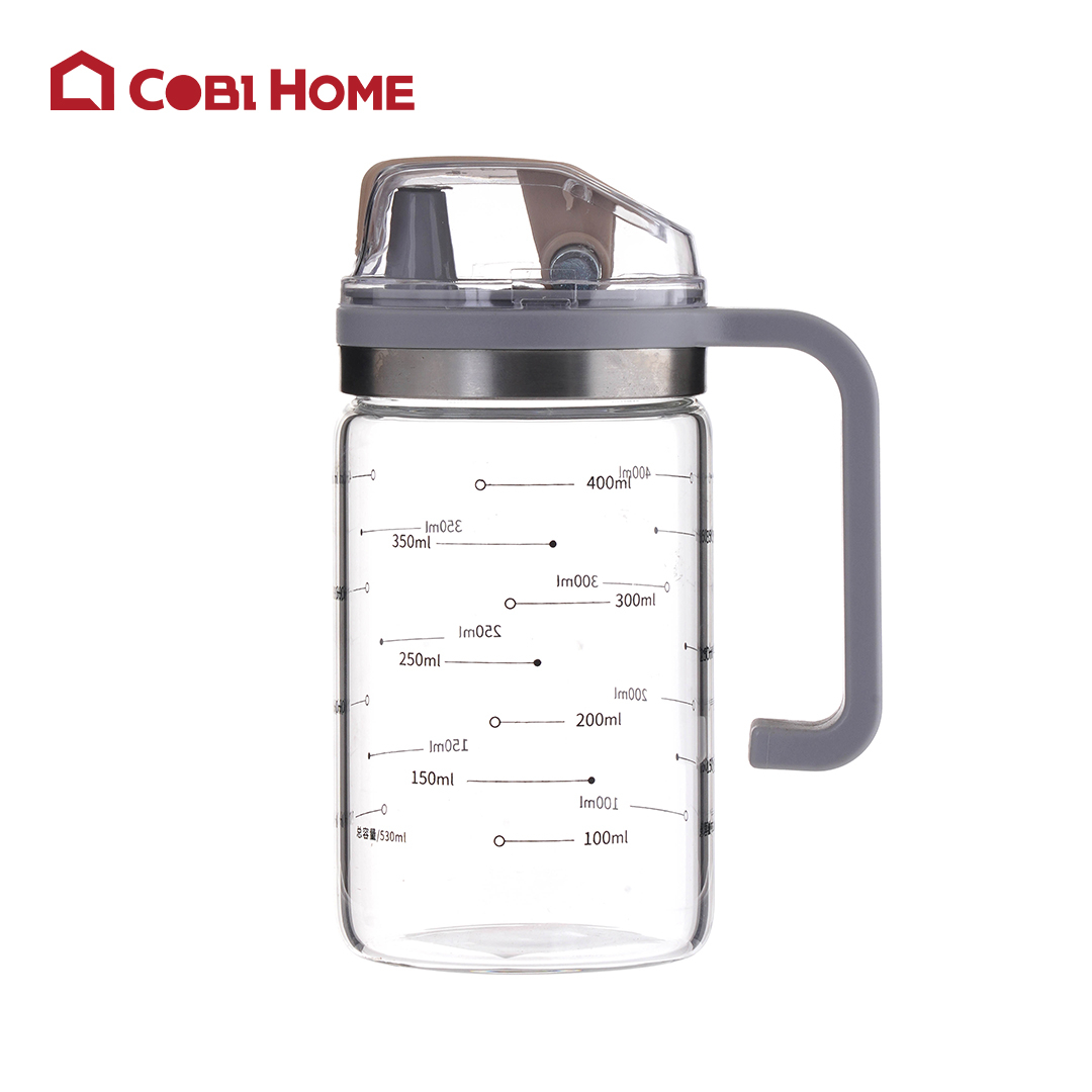Bình dầu thủy tinh tự mở nắp có tay cầm dung tích 530ml có chia dung tích_376071