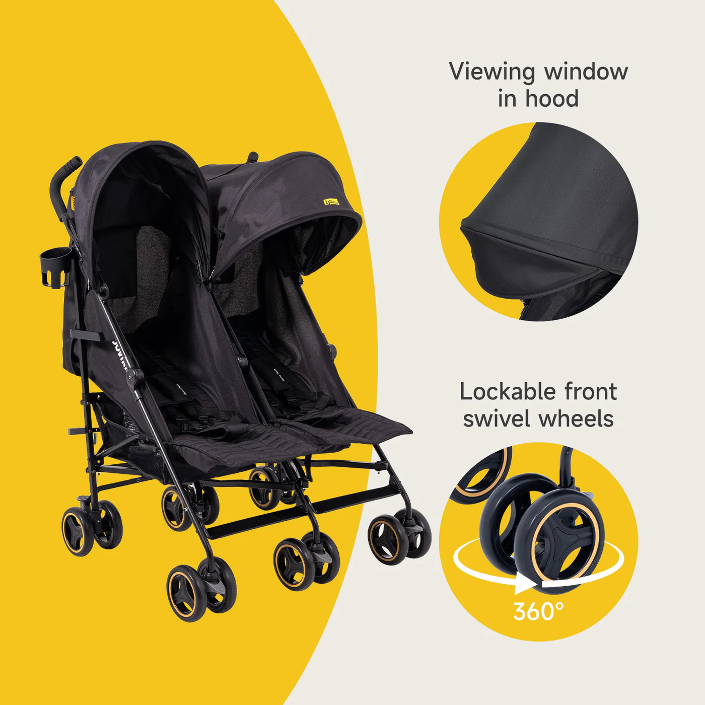 Xe đẩy Đôi Jovikids Ezra cho bé 0-6 tuổi, từ 0-22kg (màu đen) - 2