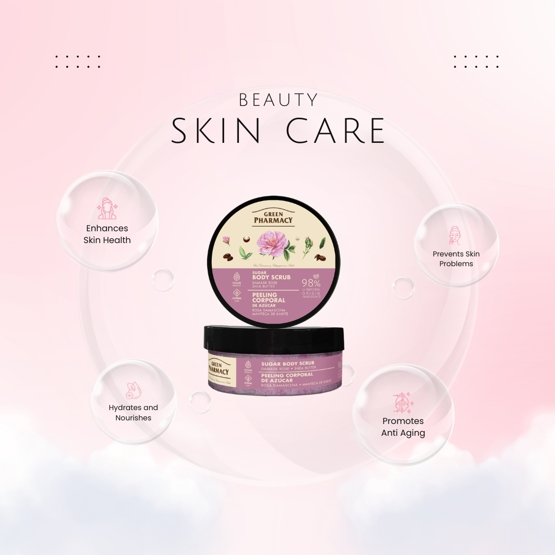 Tẩy da chết toàn thân Green Pharmacy Hoa hồng Damask và Bơ hạt mỡ 200ml