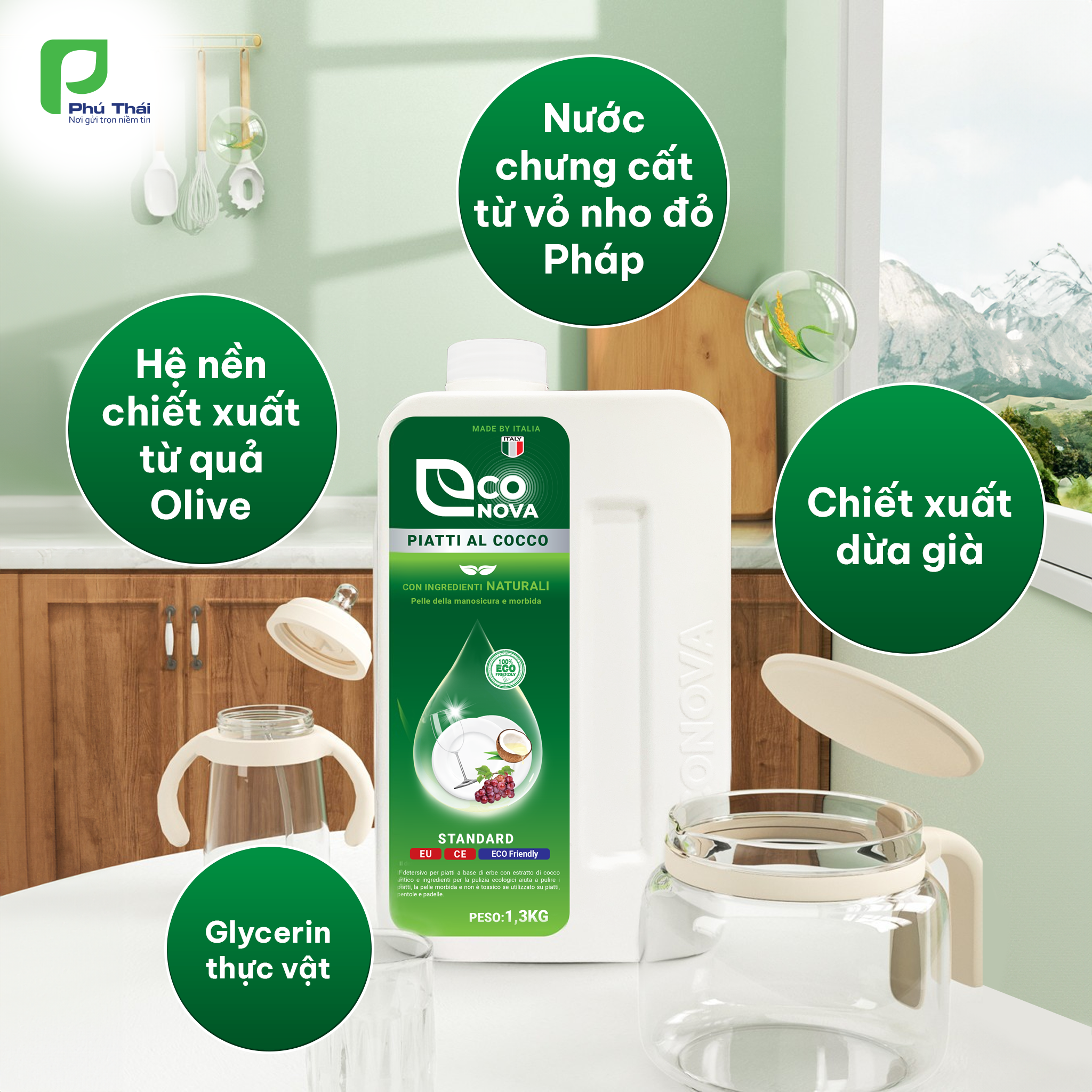 Combo 2 chai nước rửa chén thảo mộc dừa già (1.3kg x 2) - 3