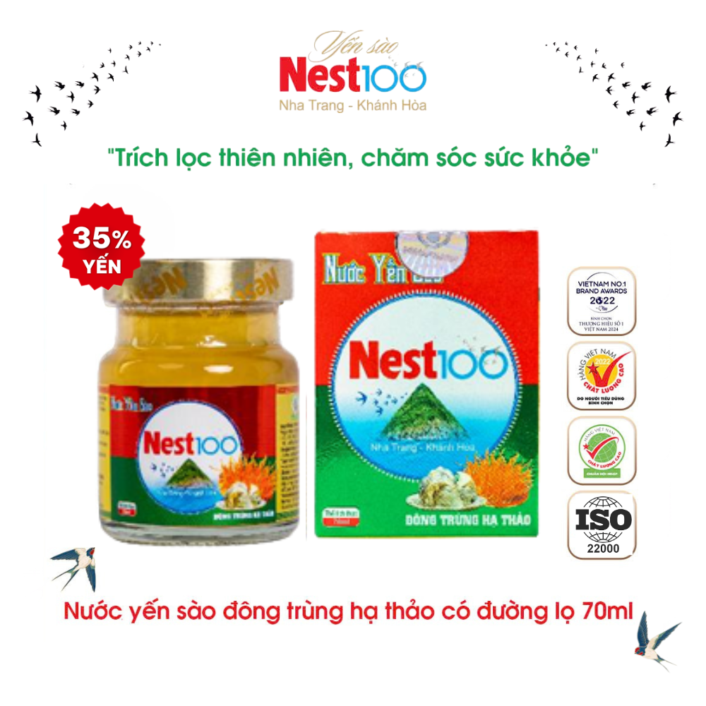 Nước Yến sào Đông trùng hạ thảo Nest100 – Có đường (70ml) - Phân phối chính hãng
