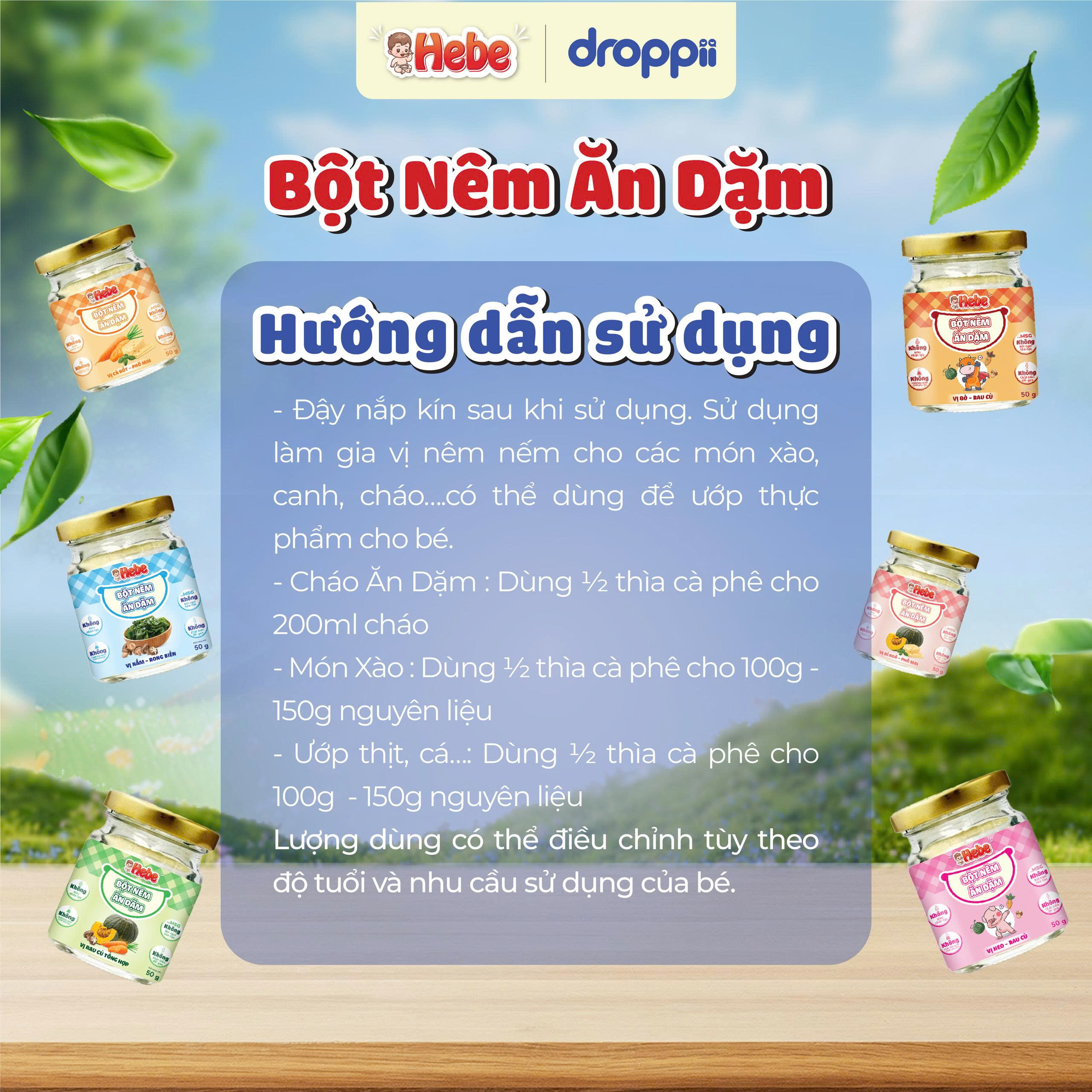 Bột Nêm Rau Củ - Heo Rau Củ HEBE kích thích vị giác cho bé (hũ 50g)