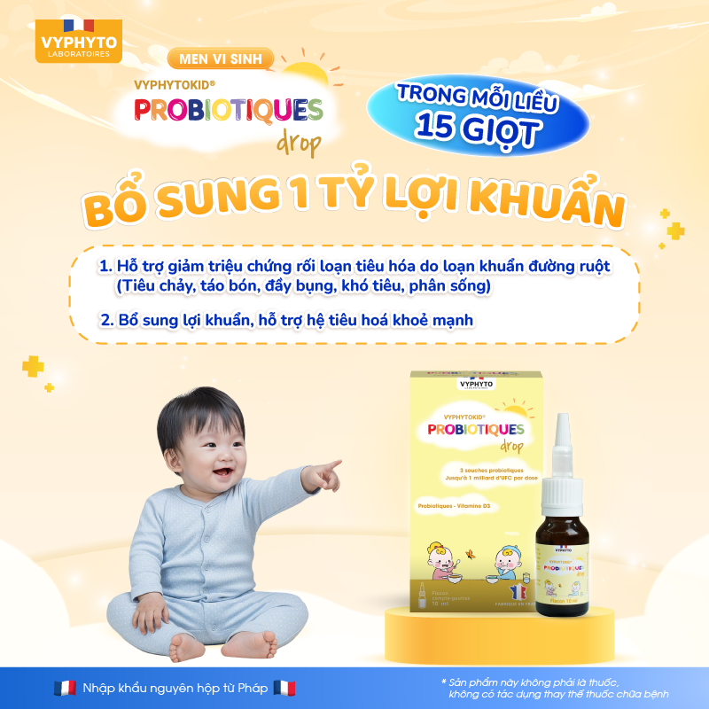 Thực phẩm bảo vệ sức khỏe VYPHYTOKID PROBIOTIQUES drop hỗ trợ bổ sung lợi khuẩn
