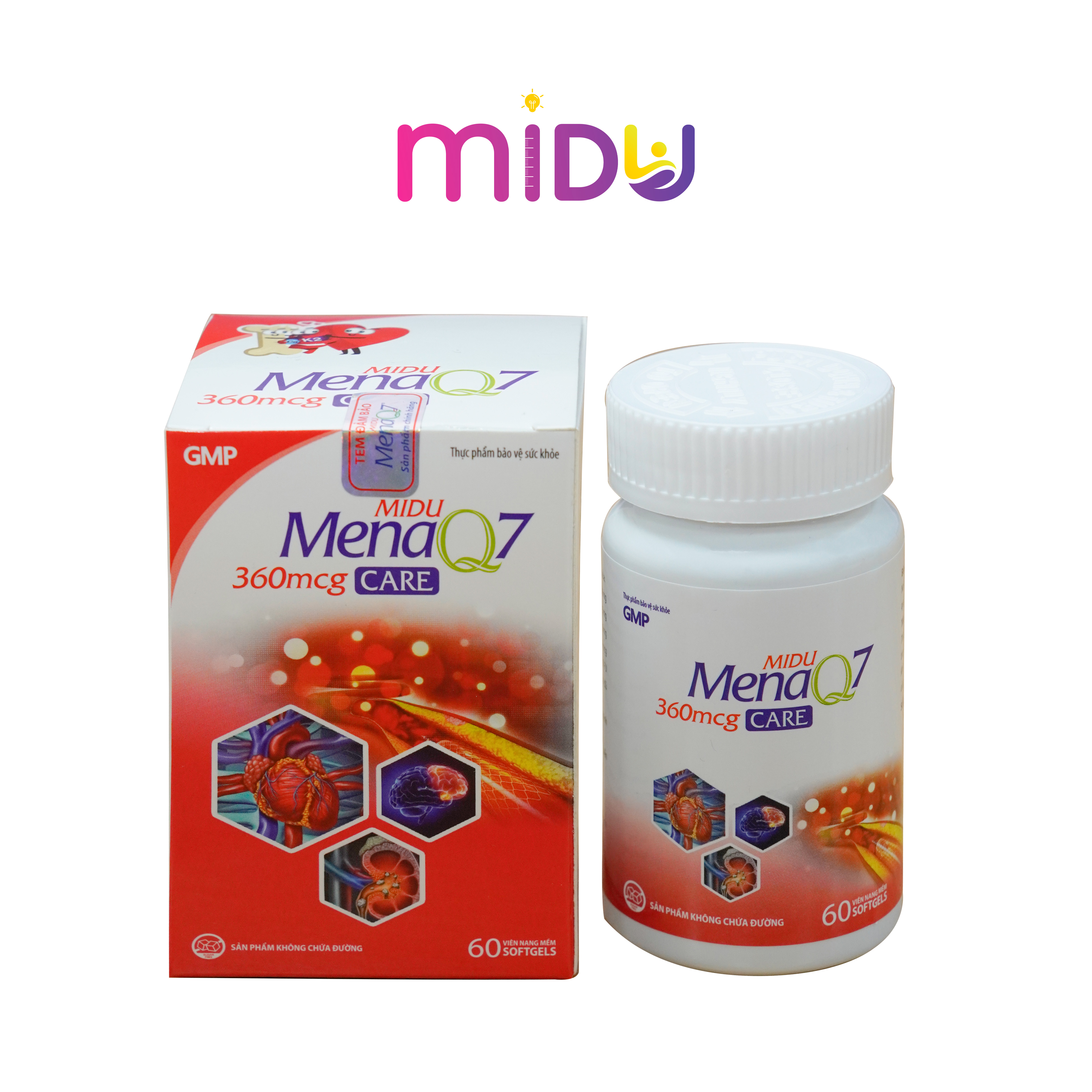 Midu MenaQ7 360mcg care - Hộp (1 lọ x 60 viên) - Phân phối chính hãng