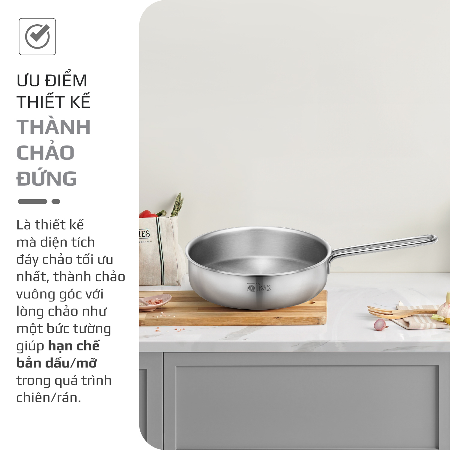 CHẢO INOX OLIVO P2055 Kèm nắp