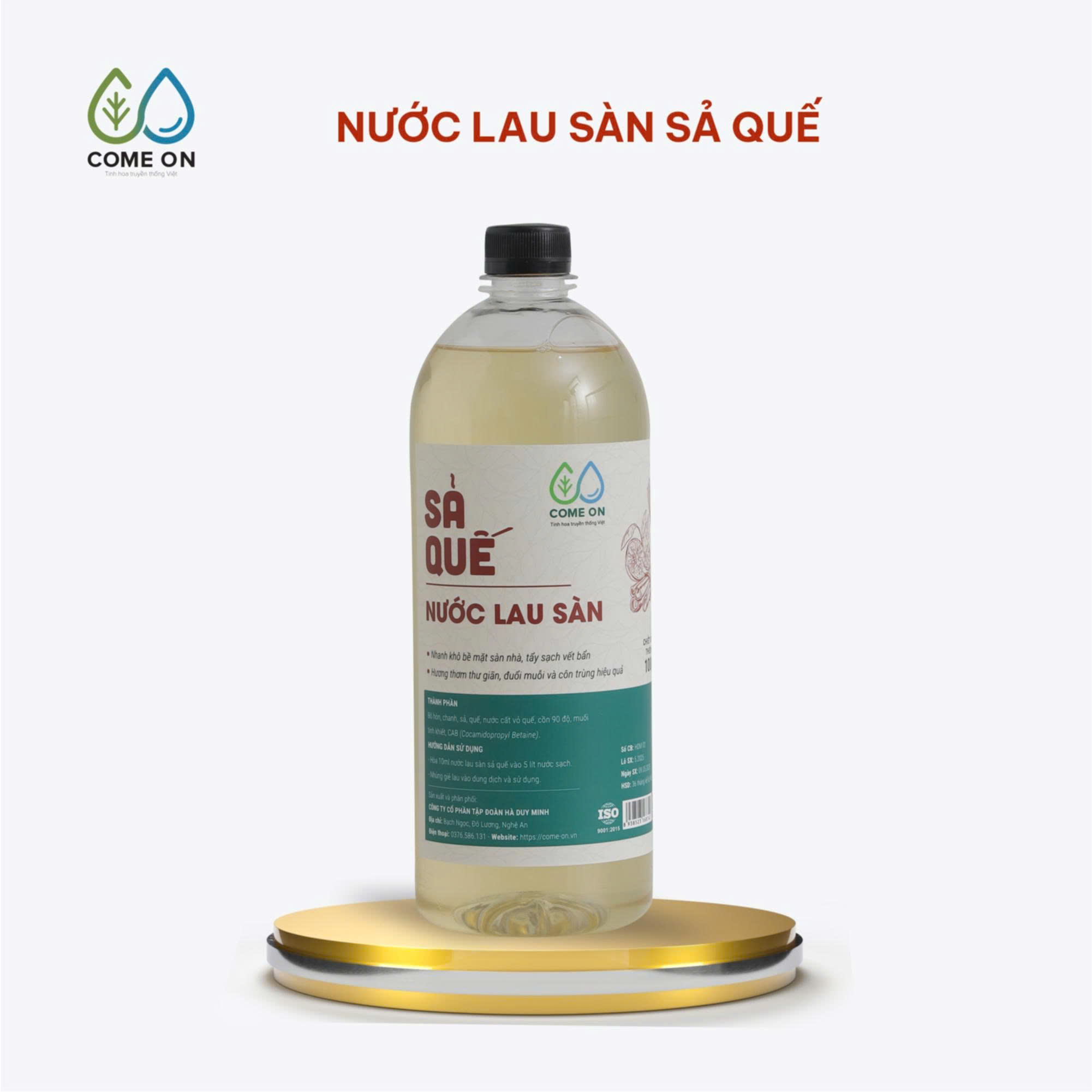 Nước lau sàn sả quế COME ON sạch bóng thơm mát từ thiên nhiên 1 lít