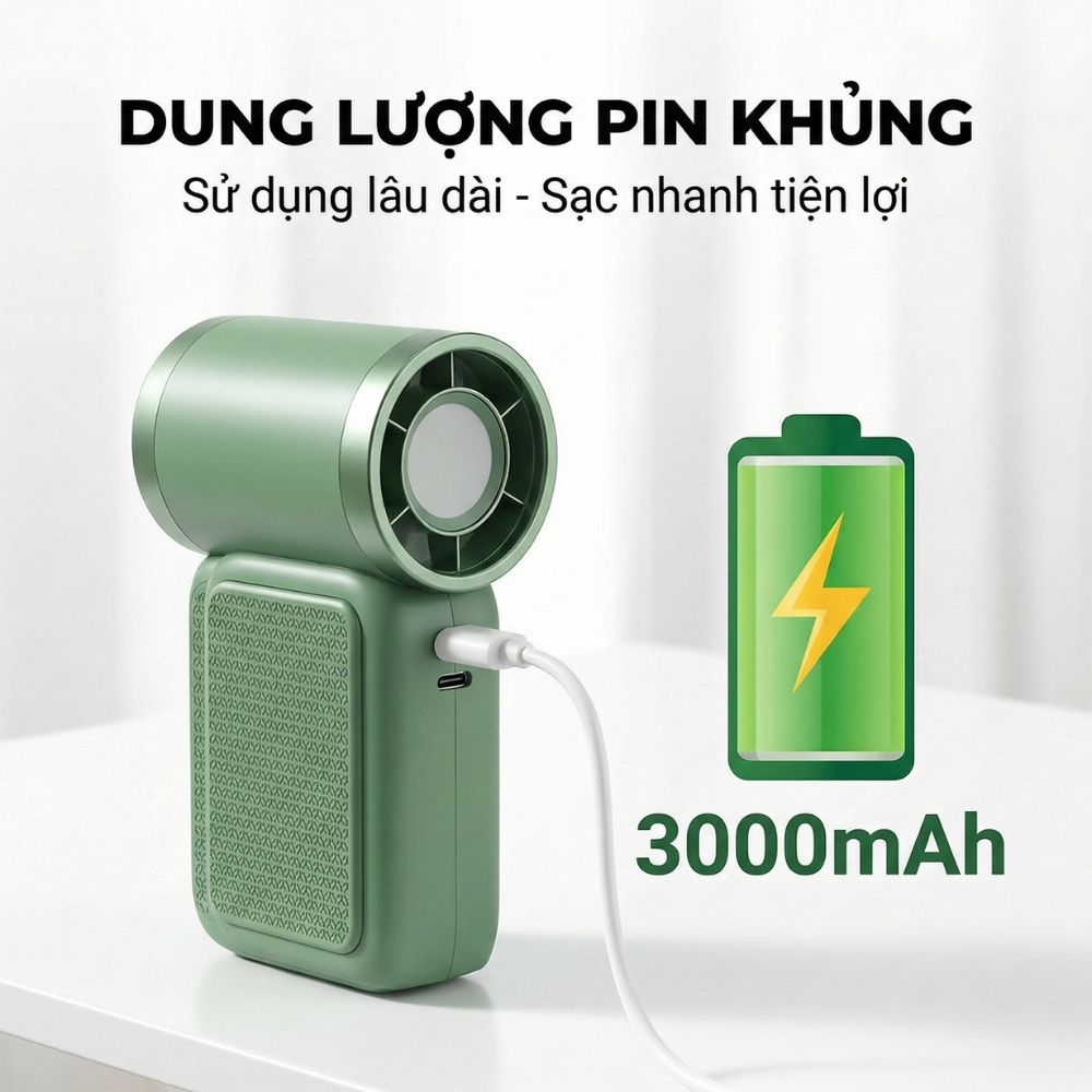 Quạt Cầm Tay Kachi MK441 - Pin Khủng 3000mAh, Màn Hình LED Hiển Thị, 6 Cấp Độ Gió (Bảo Hành 18 Tháng)