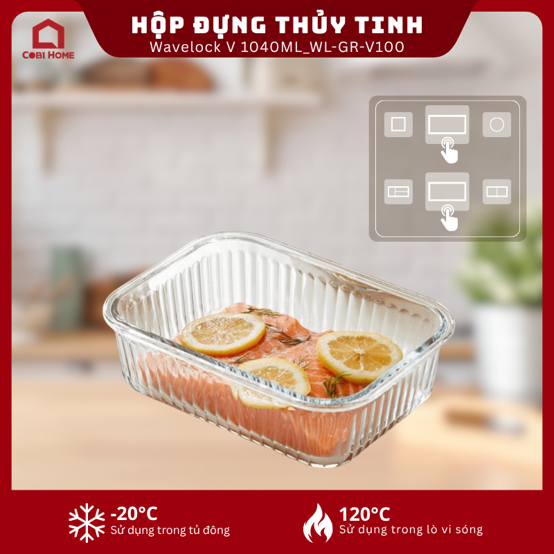Hộp đựng thực phẩm thủy tinh Neoflam Wavelock V 1040ML_364361