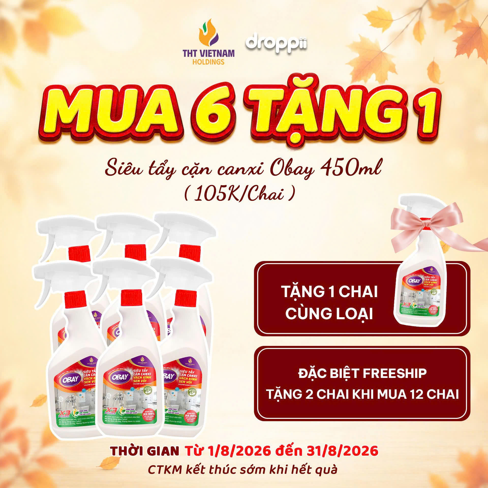 Siêu tẩy cặn canxi Obay 450ml (tẩy vách kính, sen vòi, lavabo, chậu rửa bát…) - Phân phối chính hãng