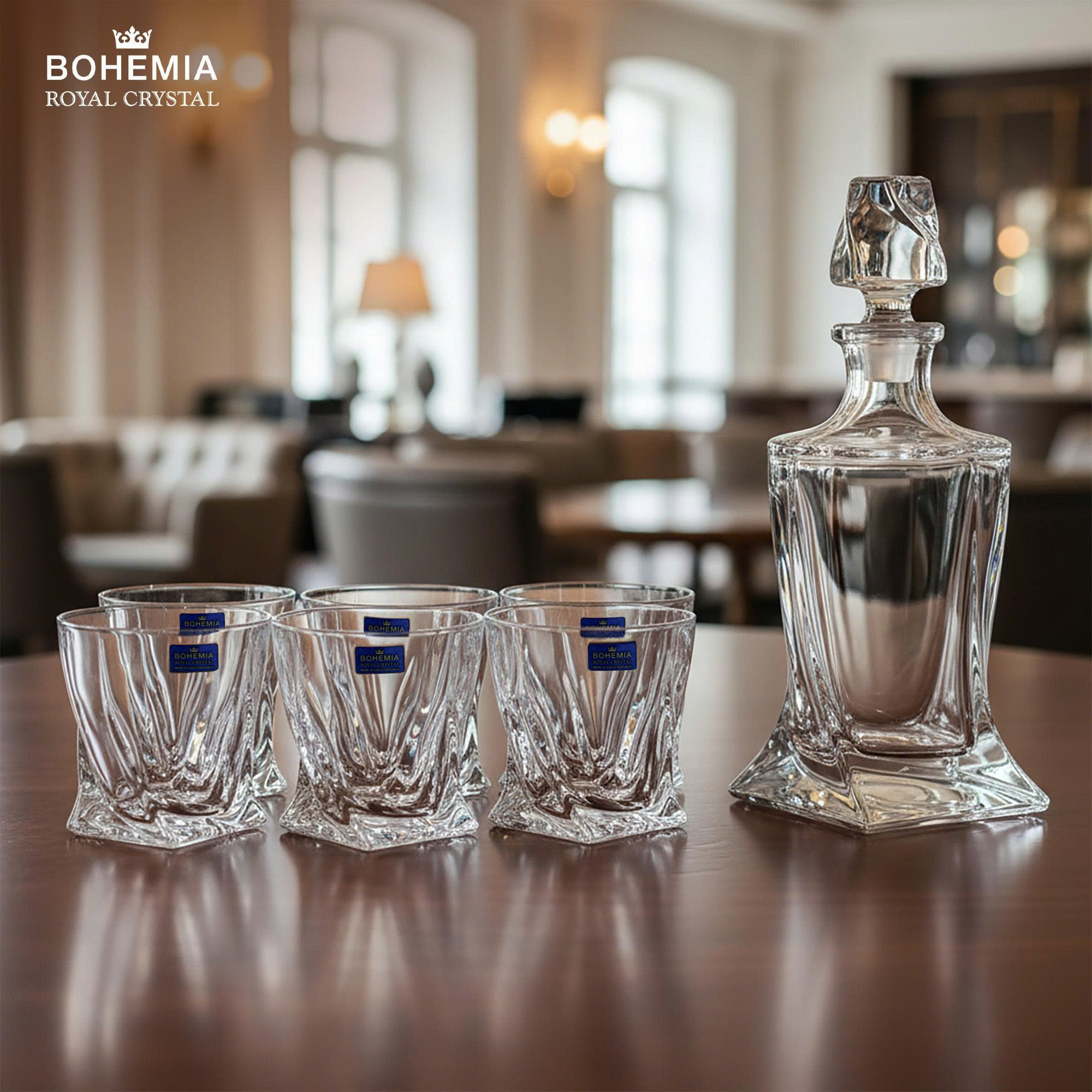 Bộ bình rượu Whisky 850ml và set 6 ly pha lê 340ml Bohemia Royal Crystal