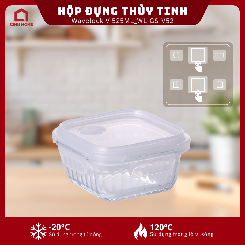 Hộp đựng thực phẩm thủy tinh Wavelock V 525ML_364364 - Phân phối chính hãng