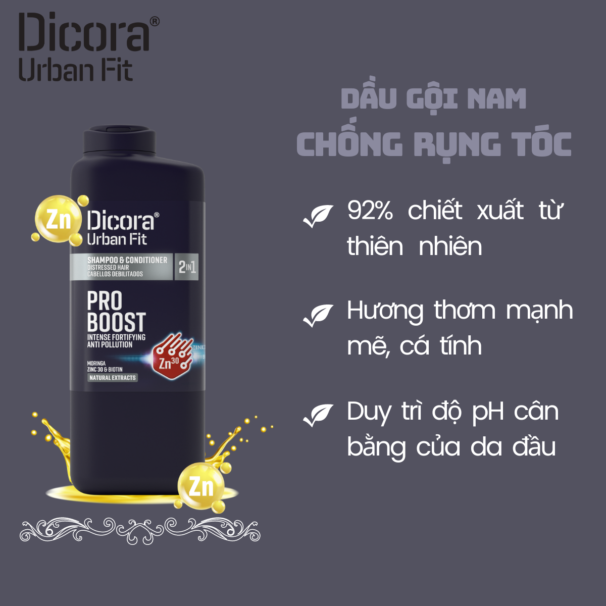 Gội - xả Dicora Urban Fit 2 in 1 chống rụng tóc dành cho nam giới 400ml
